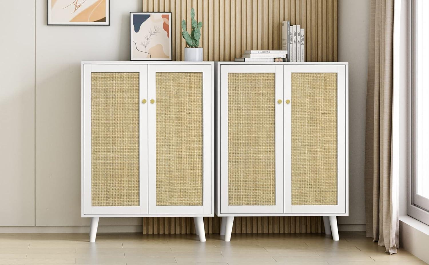 Ahlyssa 44'' Tall 2 - Door Rattan Accent Cabinet with Adjustable Shelves Storage Cabinet