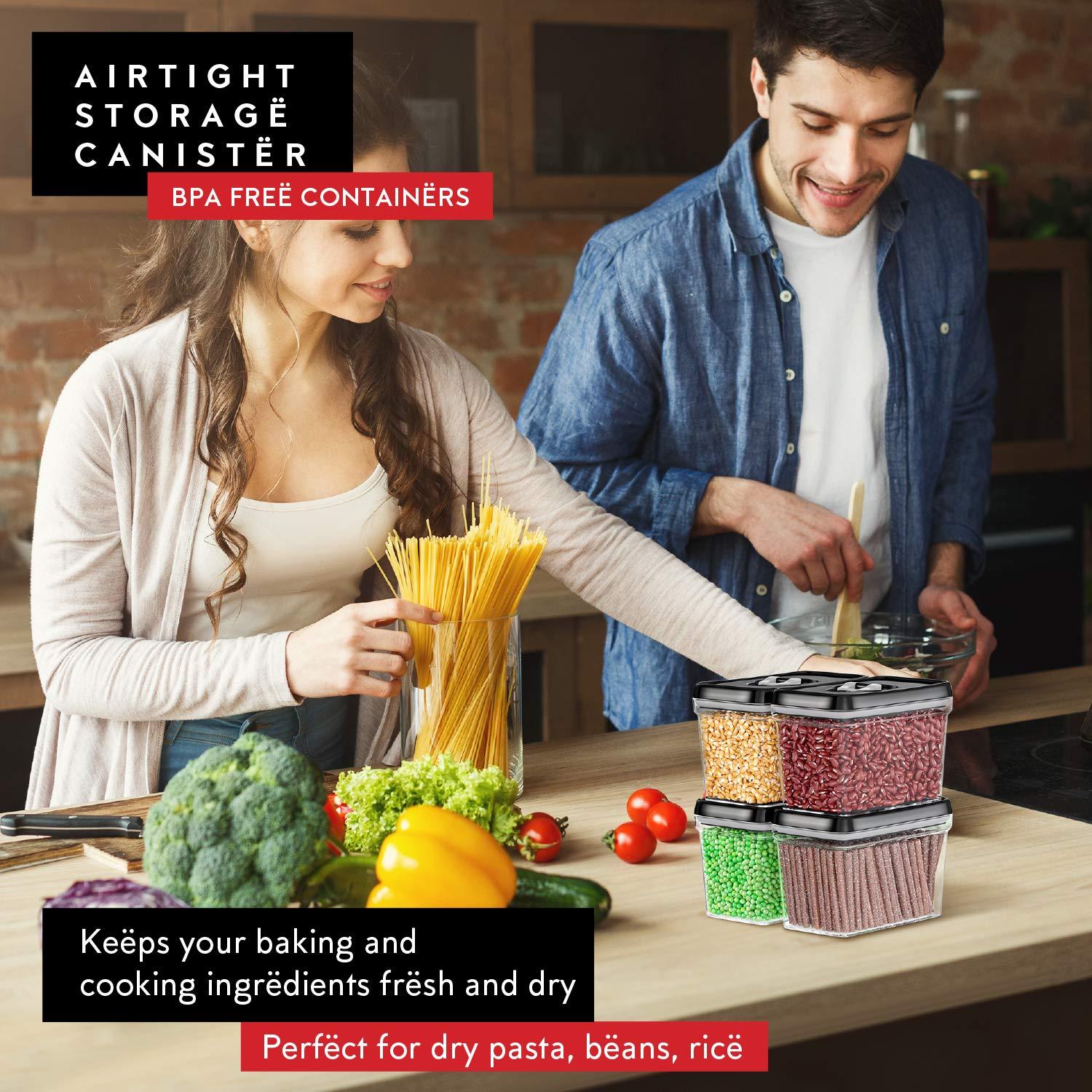 DWËLLZA KITCHEN 4 Piece Set Clear Plastic Airtight Food Storage BPA-Free Containers with Lids Food Containers for Pantry Organization and Storage