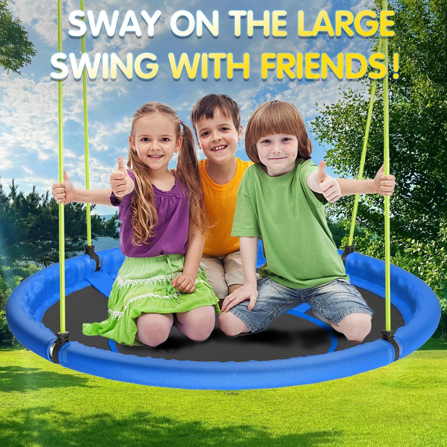 MIHOVER Sturdy & Comfortable 43 Inch Saucer Tree Swing Flying Indoor Outdoor Play Set Swing for Kids - Blue