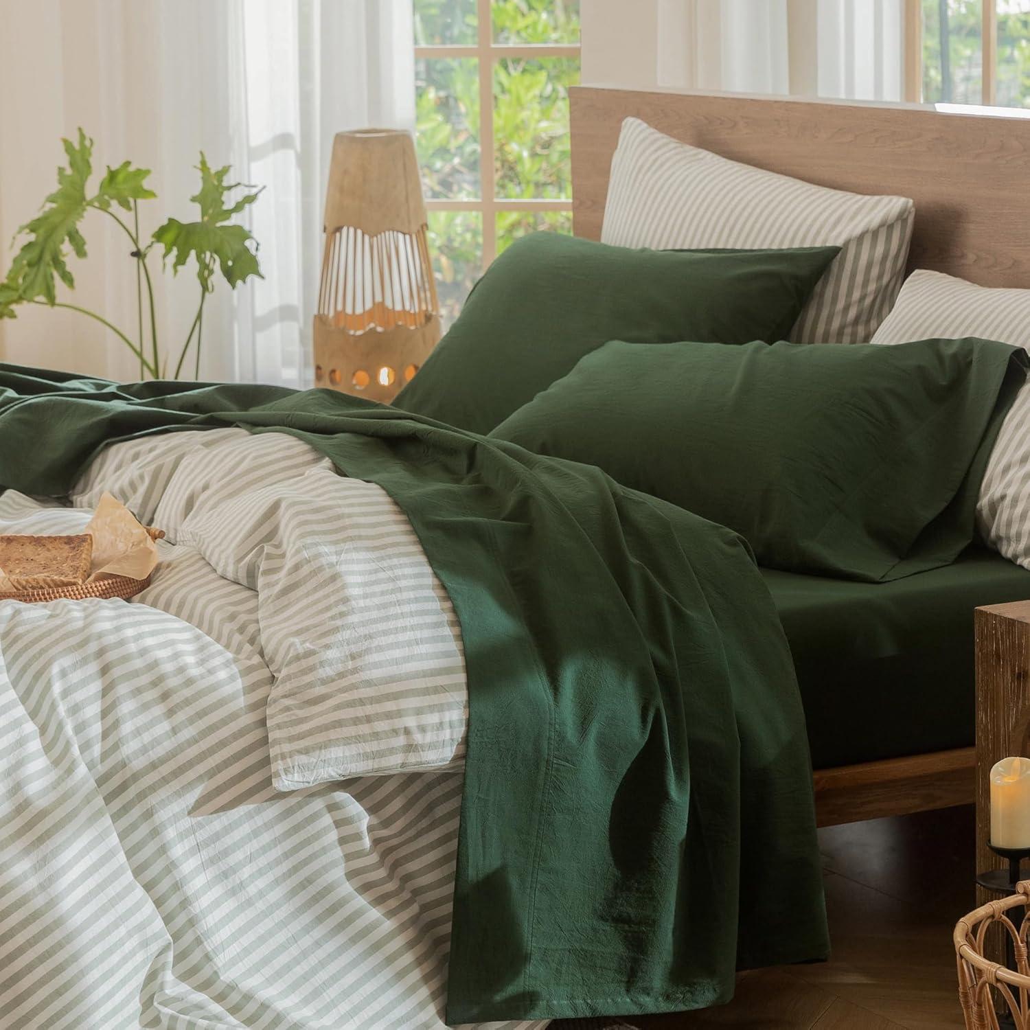 MOOMEE 100% Washed Cotton Linen Like Textured Duvet Cover Set