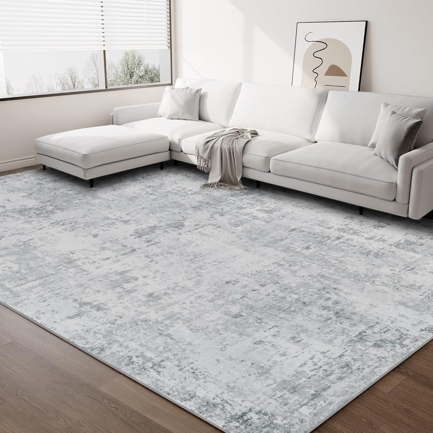 ABYNOW 6x9 Area Rug – Machine Washable, Soft Modern Abstract Carpet for Living Room & Bedroom with Non-Slip Backing, Grey