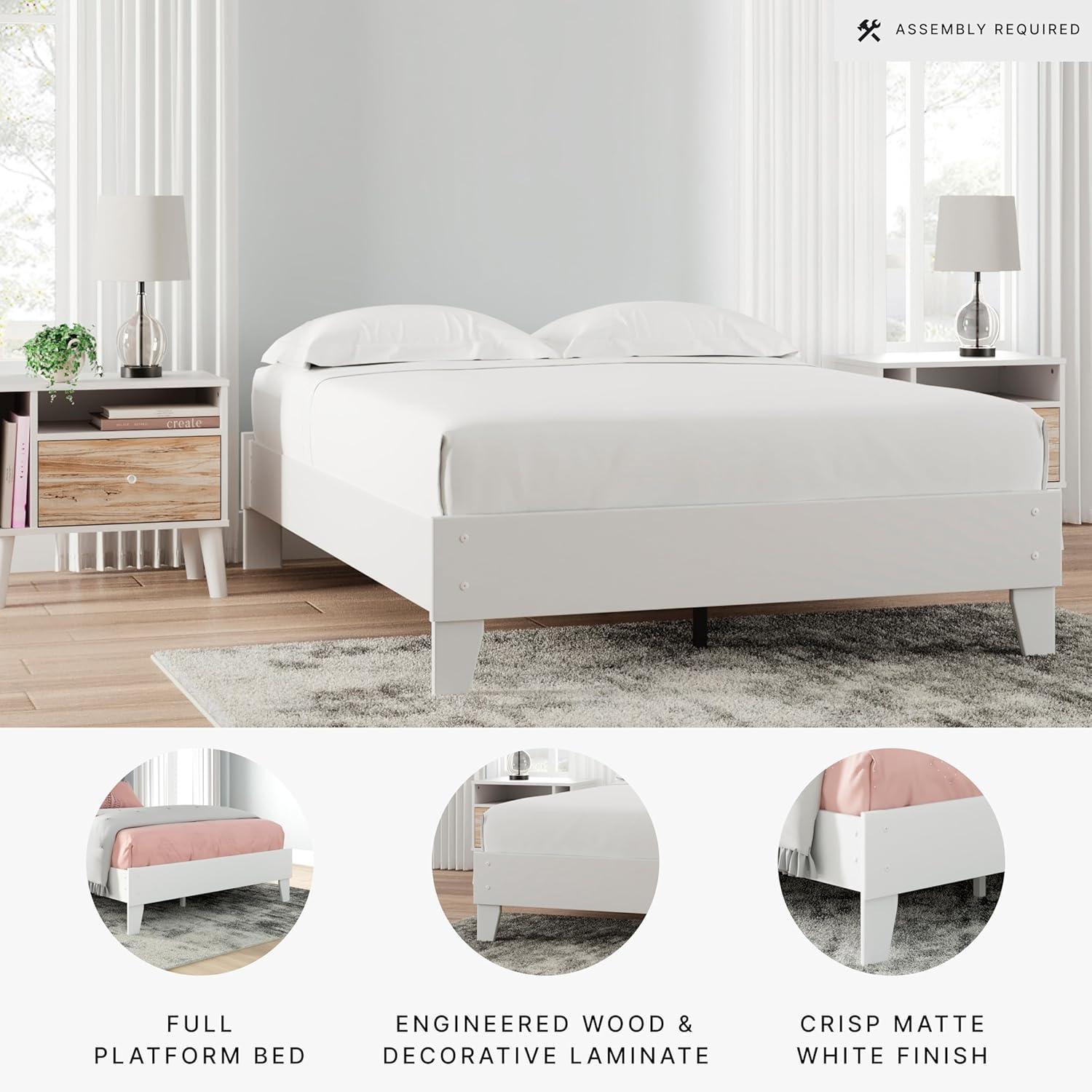 Full Piperton Platform Bed White - Signature Design by Ashley: Modern Style, No Box Spring Needed