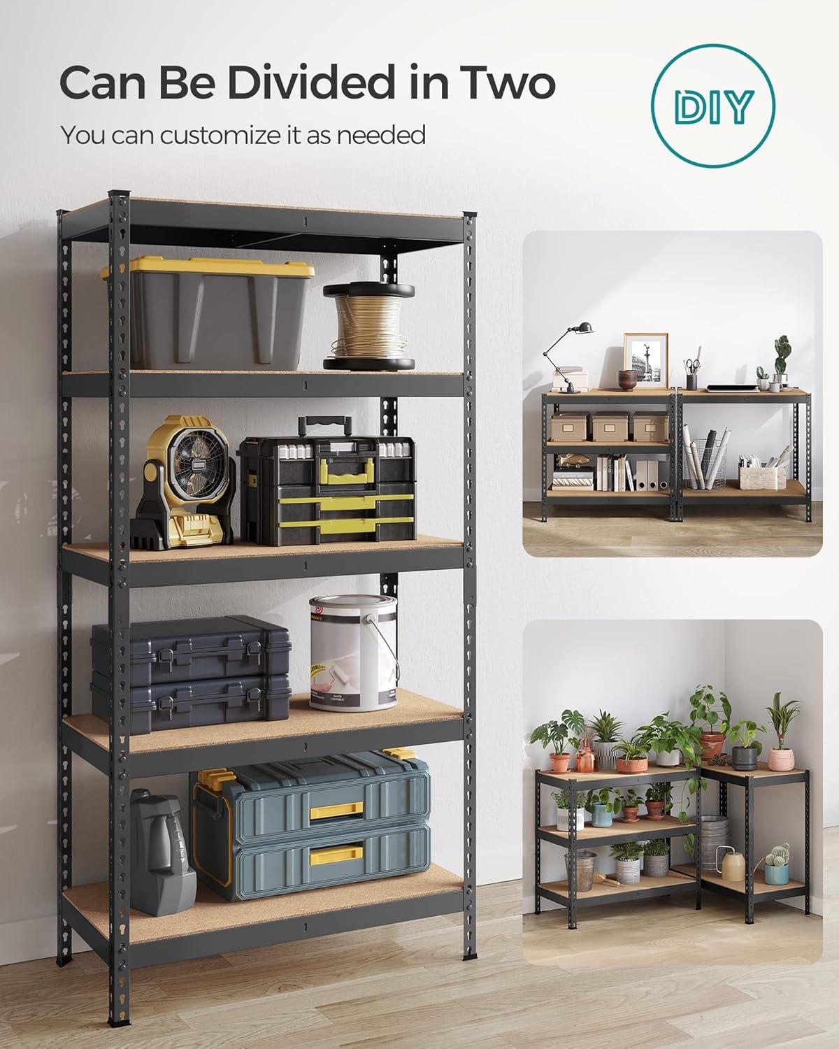 SONGMICS 5-Tier Storage Shelves Metal Garage Storage, Boltless Assembly Adjustable Shelving Unit 17.7 x 35.4 x 70.9 Inches Load 1929 lb, for Shed Warehouse Basement Kitchen Black