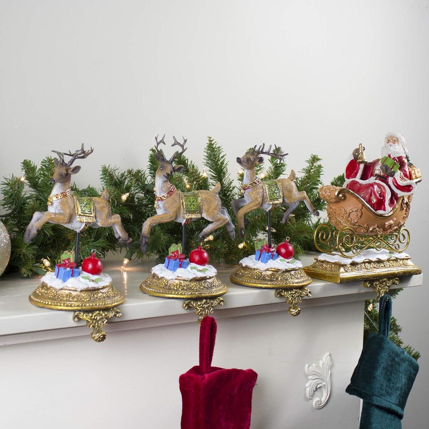 Santa and Reindeer Glittered Christmas Stocking Holders Set