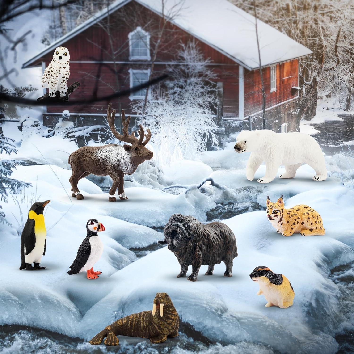 Mini Arctic Animal Figurines Set with 14 Pieces