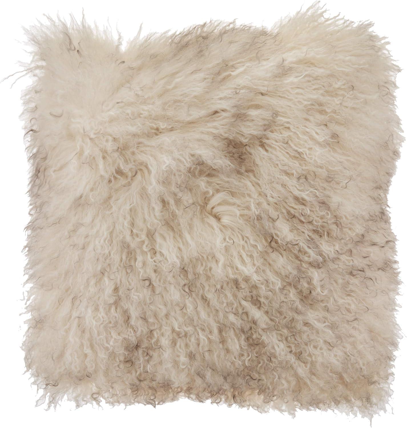 Saro Lifestyle 16" Square Oyster Wool Mongolian Lamb Fur Throw Pillow Set