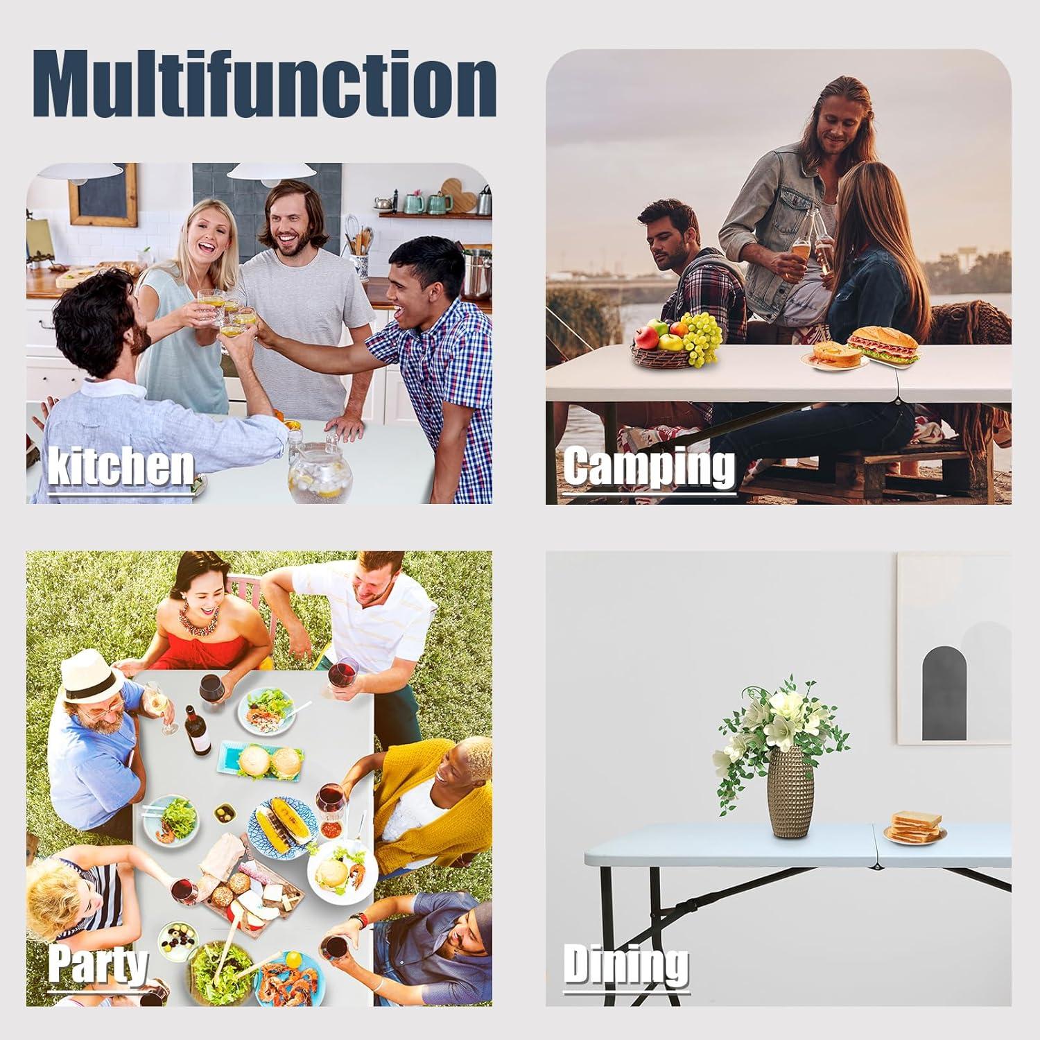 4 ft Portable Folding Table, Idustrial Heavy-Duty Foldable Table, HDPE Plastic Table, with Carrying Handle, Locks, Stright Legs for Indoor & Outdoor Party, Barbeque, Camping, Board Games - White