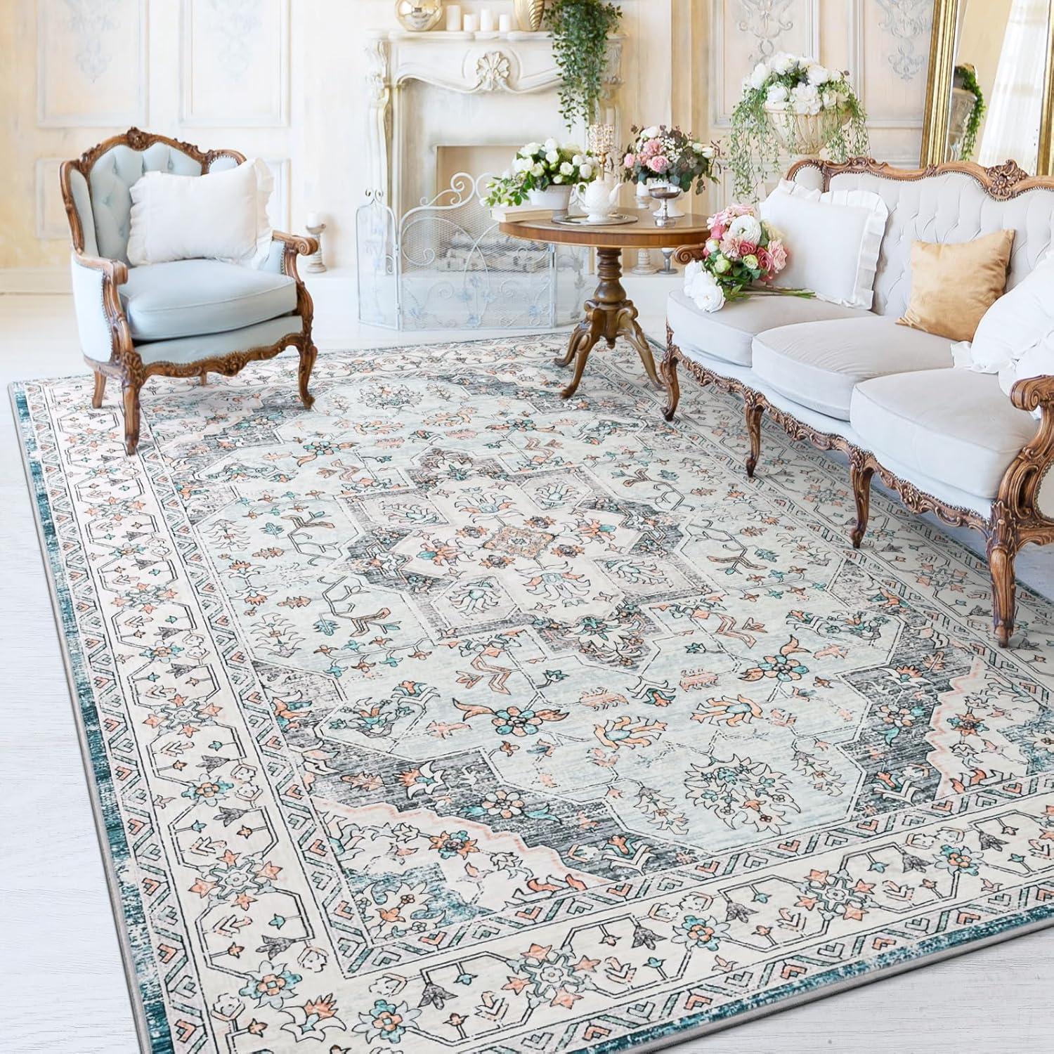 Nuloom Zara Medallion 4x6 Indoor Area Rug for Living Room Bedroom Dining Room Kitchen, Rust/Blue