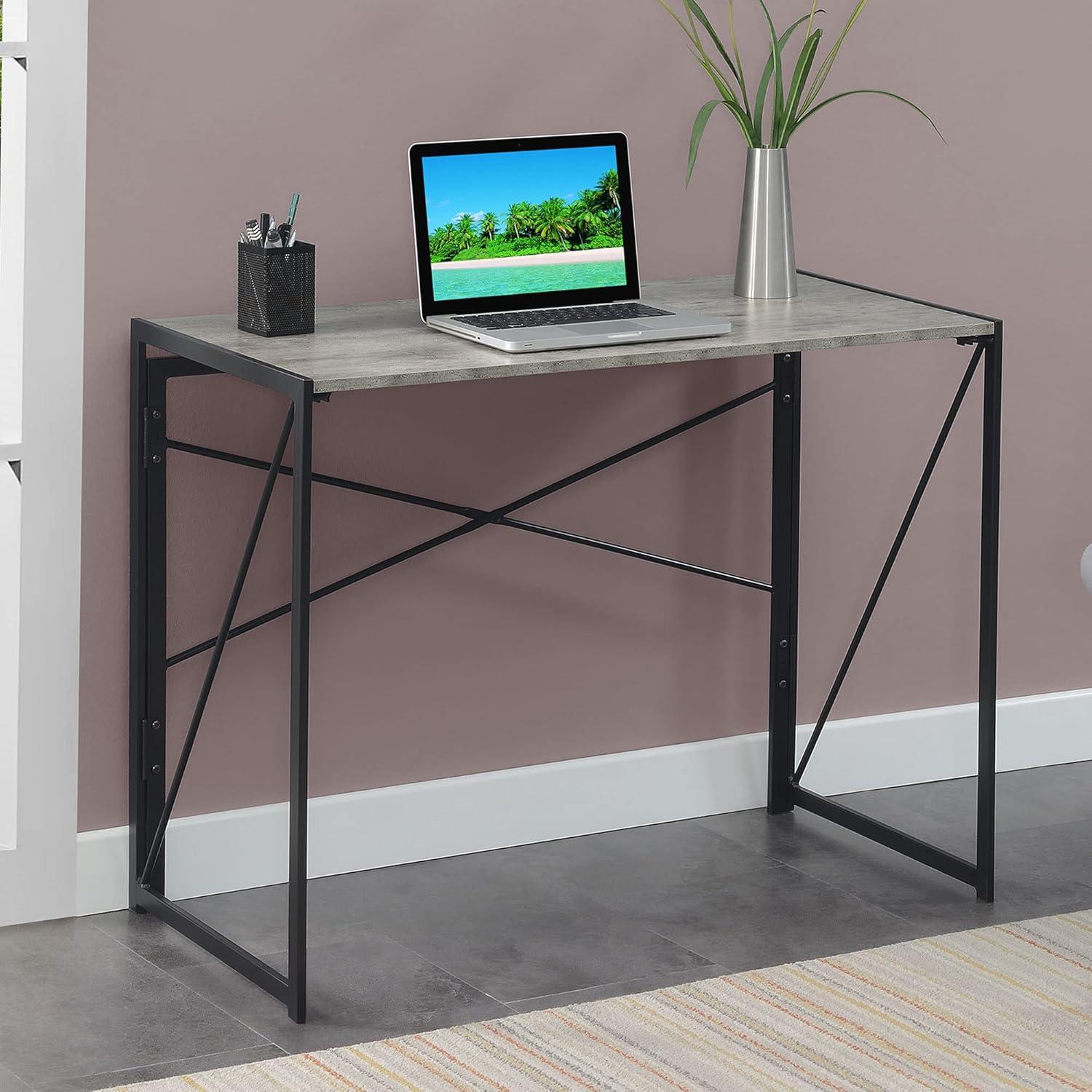 Faux Birch and Black Foldable Desk with Metal Frame