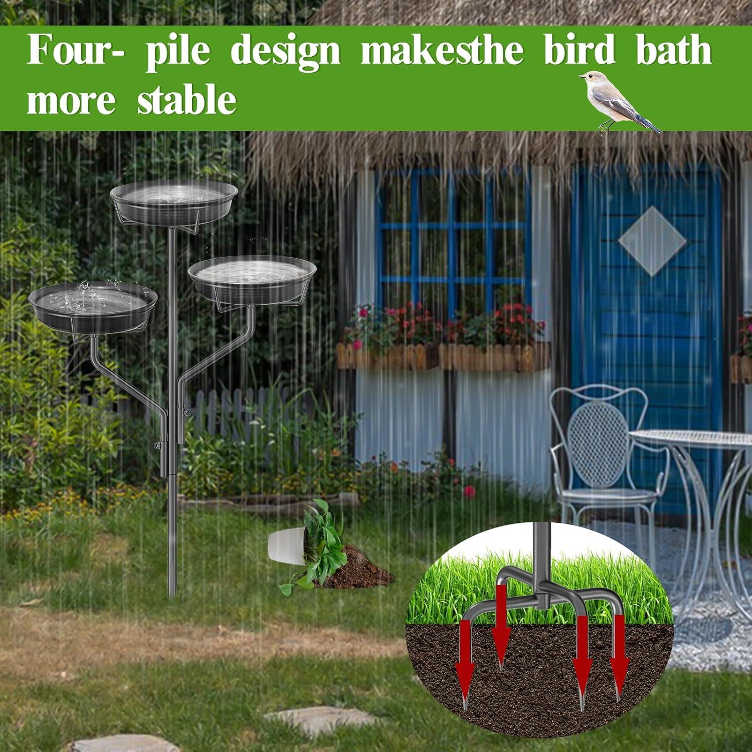 Freestanding Birdbaths Bowl Outdoor, Free Standing Garden Bird Bath Bird Feeder Bowl with Metal Stake, Detachable Decoration Spa Birdfeeder for Garden Patio Yard Lawn, 4 Spiky Feet (Brown)