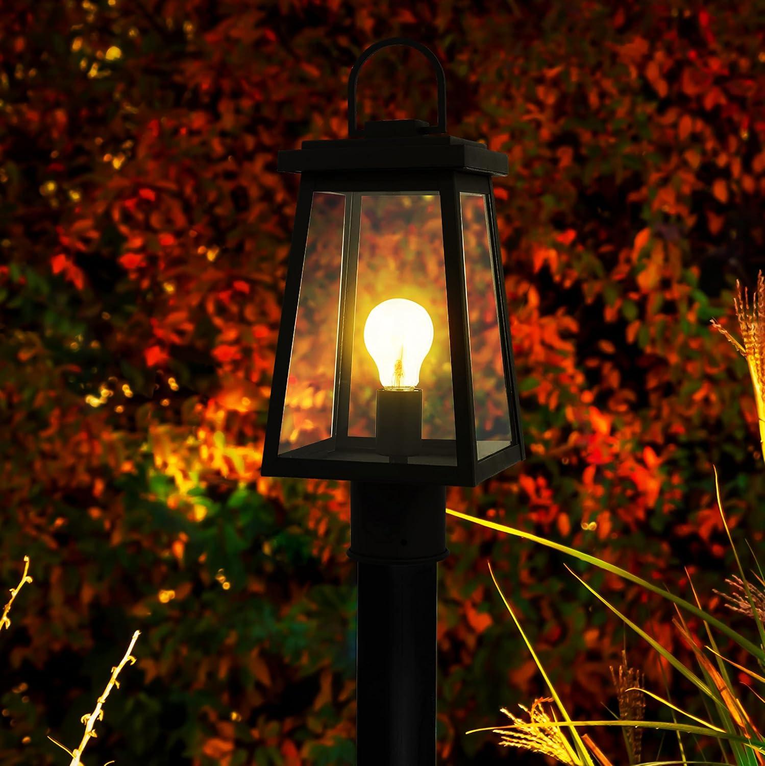 Black Outdoor Post Lantern with Clear Glass Panels