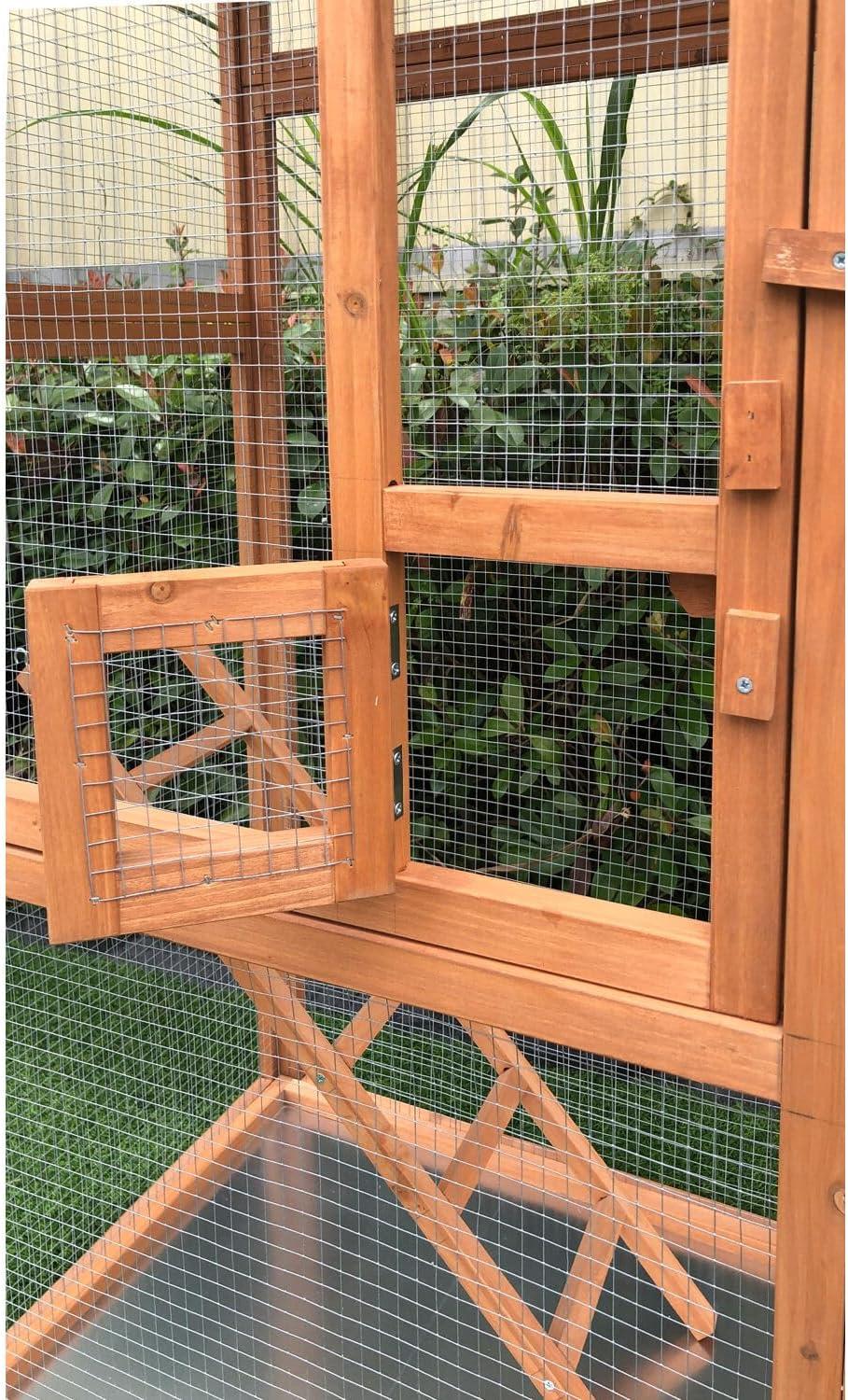 Hanover Outdoor Wooden Bird Cage with 3 Resting Bars, Ladder, Waterproof Roof and Removable Tray, 2.9 Ft. x 2.1 Ft. x 5.8 Ft.