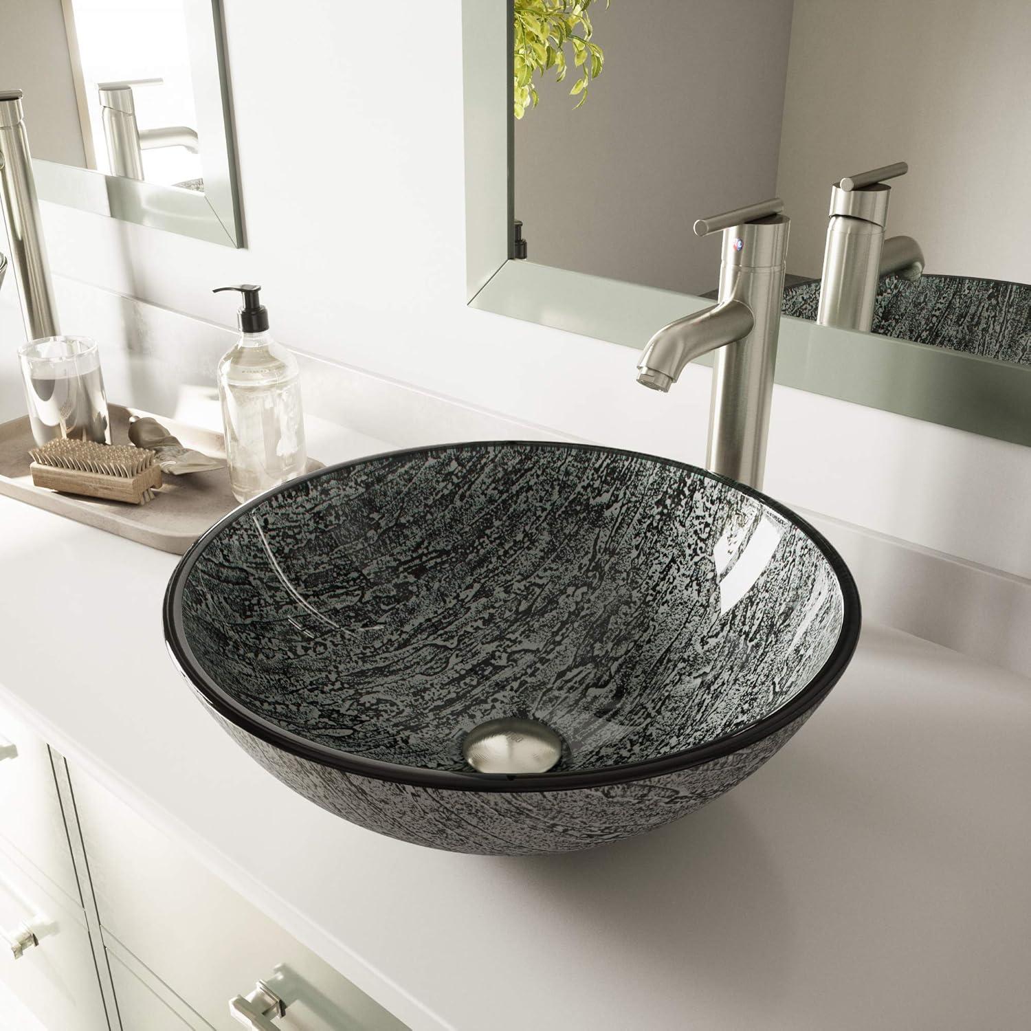 Eclipse 16.5'' Titanium Gray Circular Glass Vessel Bathroom Sink