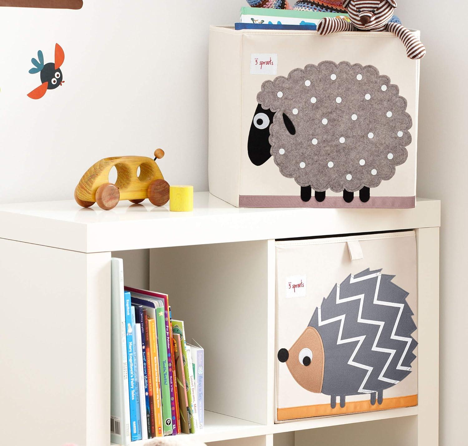 3 Sprouts Kids Childrens Foldable Fabric Storage Cube Bin Box, Polka Dot Sheep