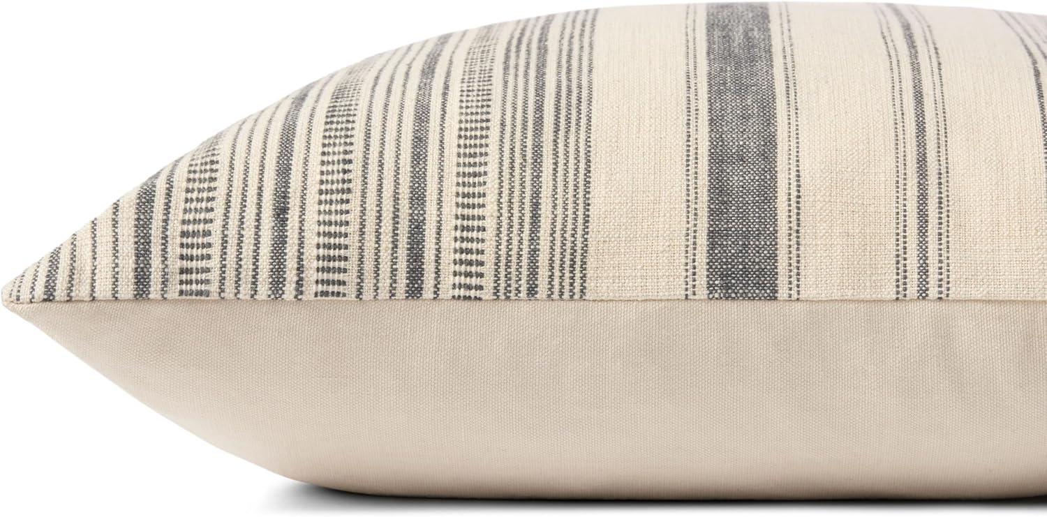 Ivory and Grey Striped Cotton 18'' x 18'' Pillow with Poly Insert