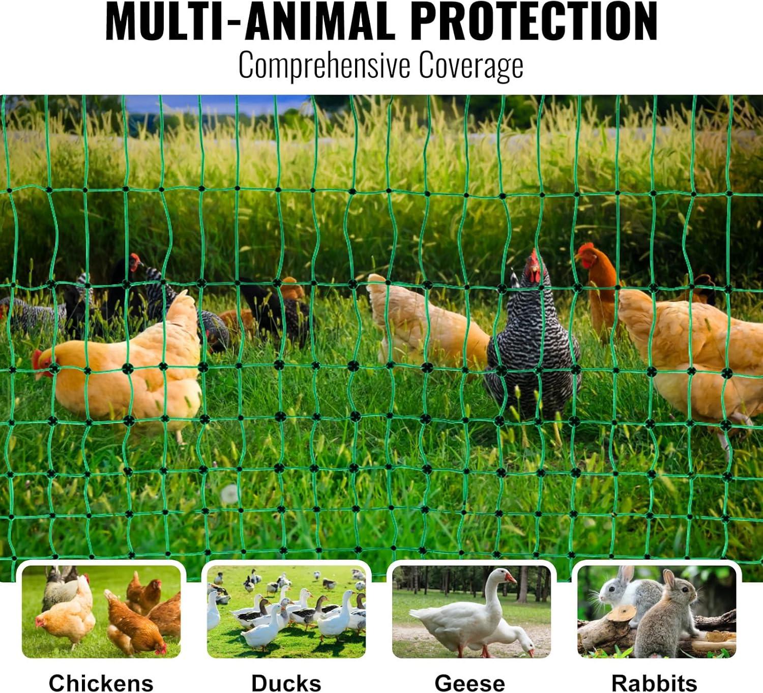 VEVOR Electric Fence Netting, 48" H x 100' L, PE Net Fencing Kit with Posts & Double-Spiked Stakes, Utility Portable Mesh for Chickens, Ducks, Geese, Rabbits, Used in Backyards, Farms, and Ranches