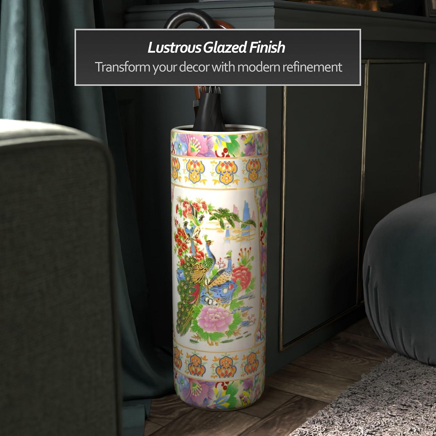 24" Satsuma Birds & Flowers Porcelain Umbrella Stand