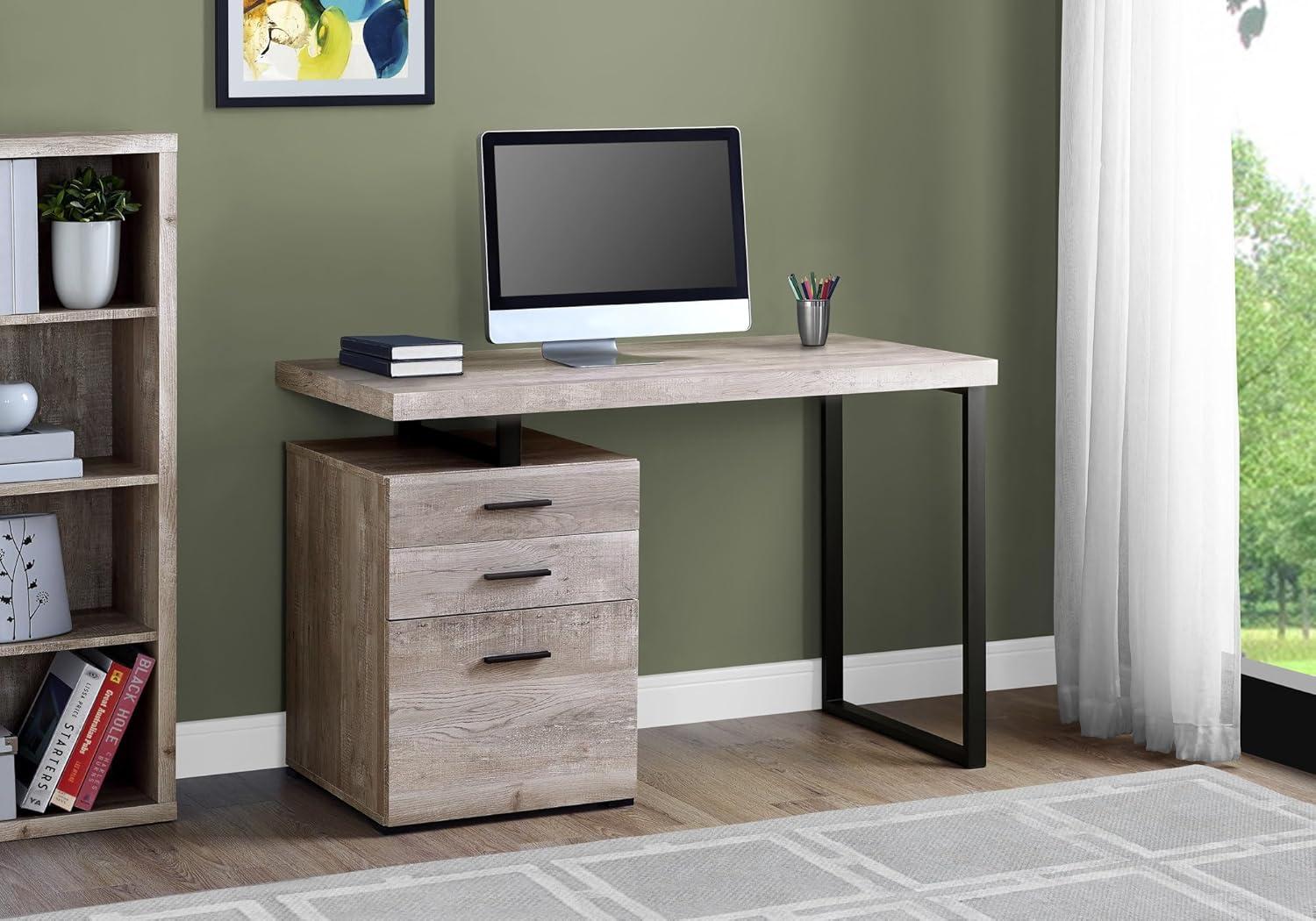 Transitional Taupe Wood Home Office Desk with Filing Cabinet