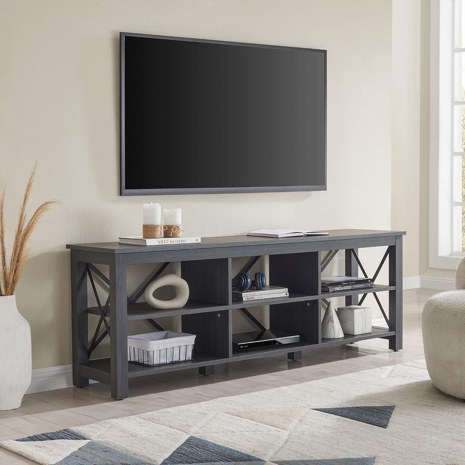 Sawyer Modern Farmhouse 68" Charcoal Gray TV Stand with Cabinet