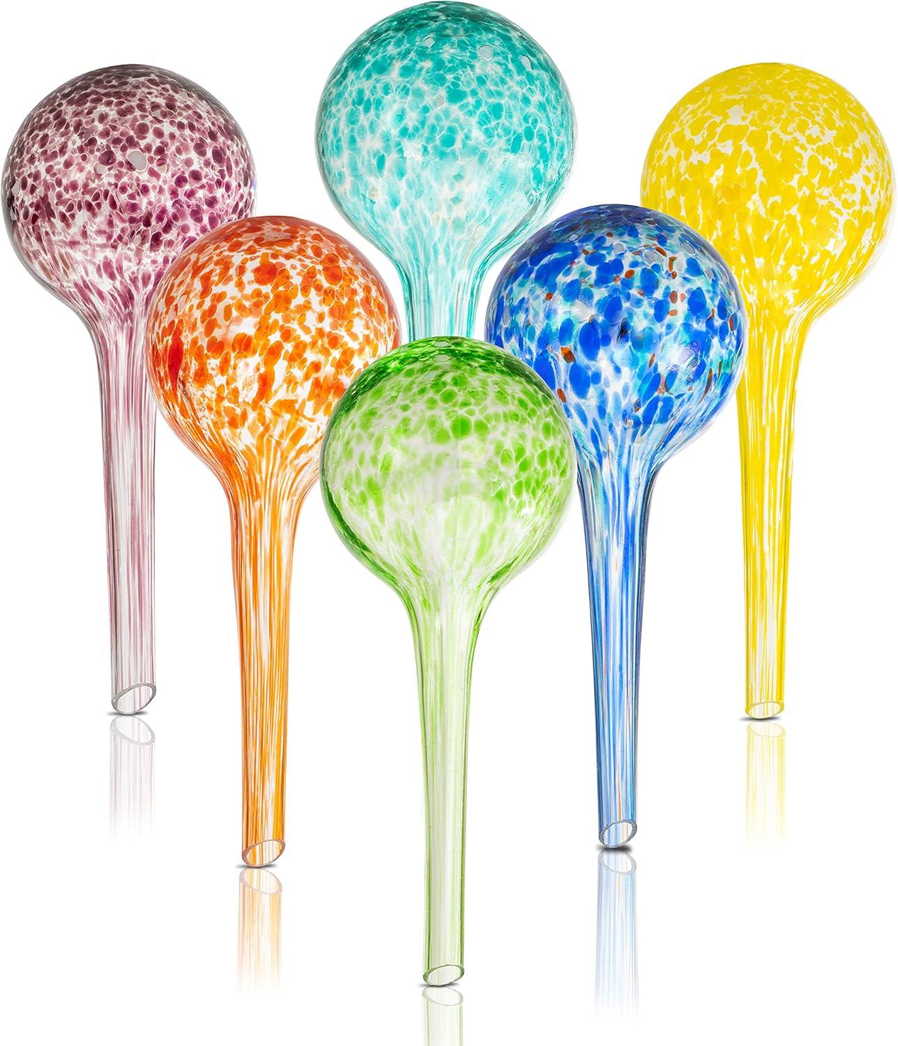 Wyndham House, 6 Piece Small Watering Globe Set, Colorful Hand-Blown Glass Plant Watering System