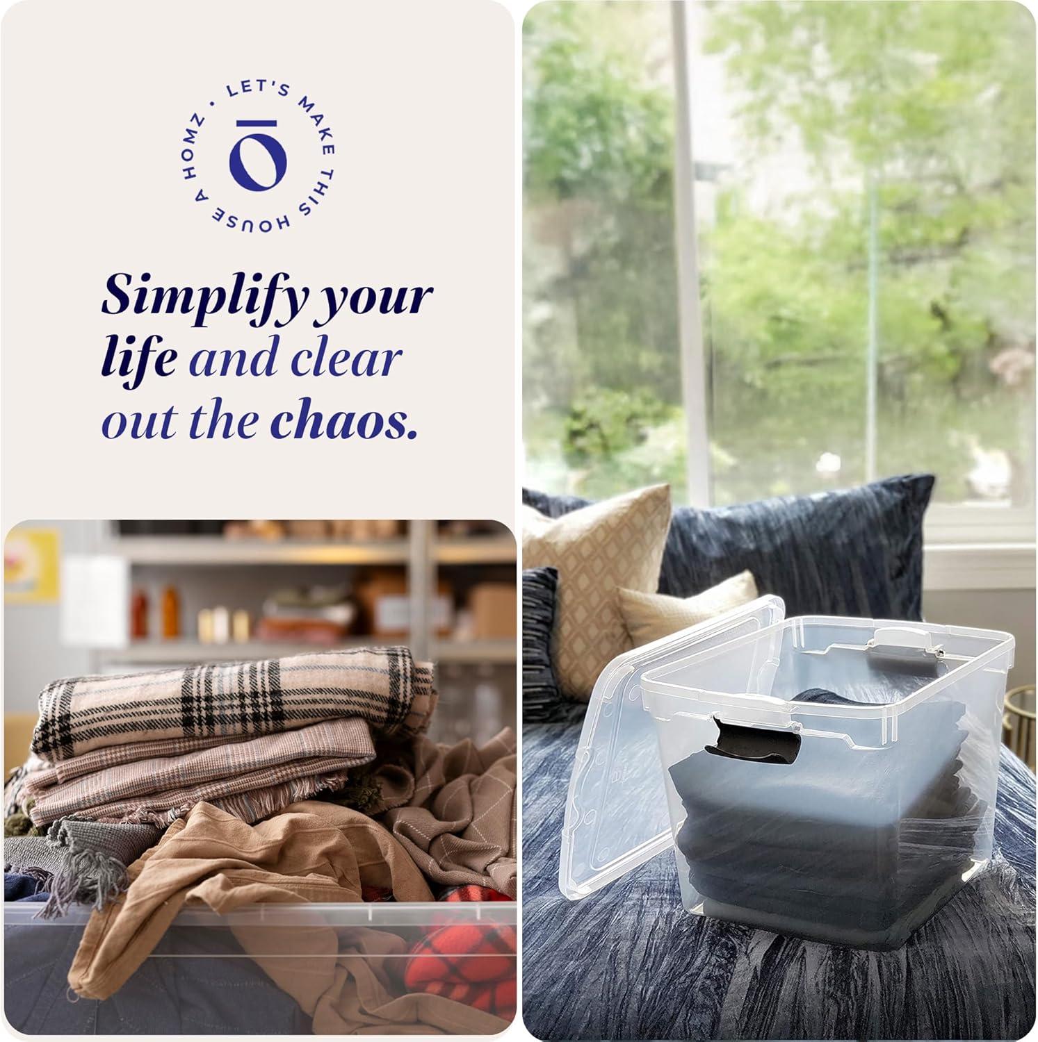 Homz 31 Quart Secured Seal Latch Extra Large Single Clear Stackable Storage Container Tote with Grey Handles for Home, Garage, or Basement, 4 Count