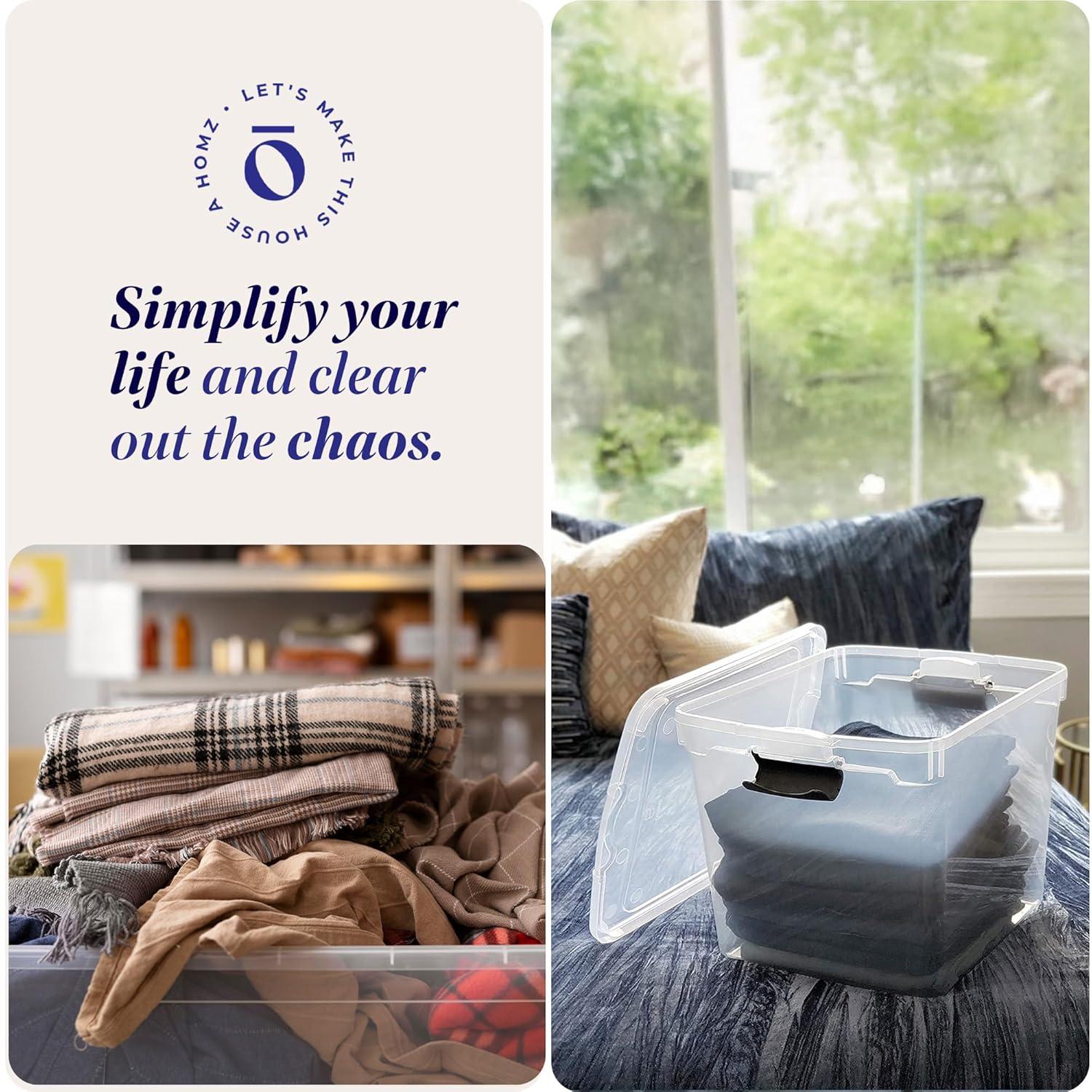 Homz 31 Quart Secured Seal Latch Extra Large Single Clear Stackable Storage Container Tote with Grey Handles for Home, Garage, or Basement, 4 Count