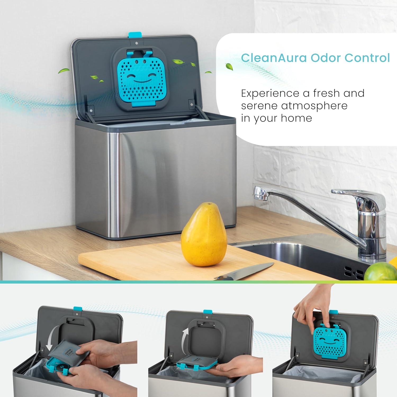 Home Zone Living Home Zone Living 5 Liter Kitchen Compost Caddy, Detachable And Countertop Bin Trash Can, With Cleanaura Odor Control, Stainless Steel, Silver