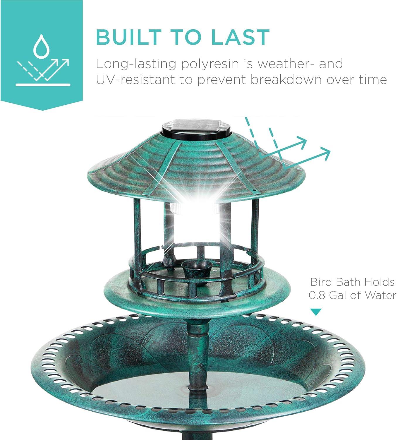 Best Choice Products Solar Outdoor Bird Bath Pedestal Fountain Garden Decoration w/ Fillable Planter Base