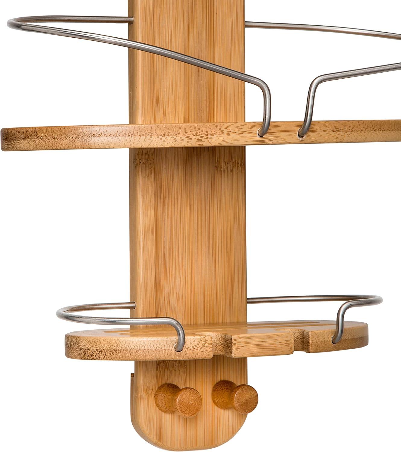 Natural Bamboo Hanging Shower Caddy with Suction Mount