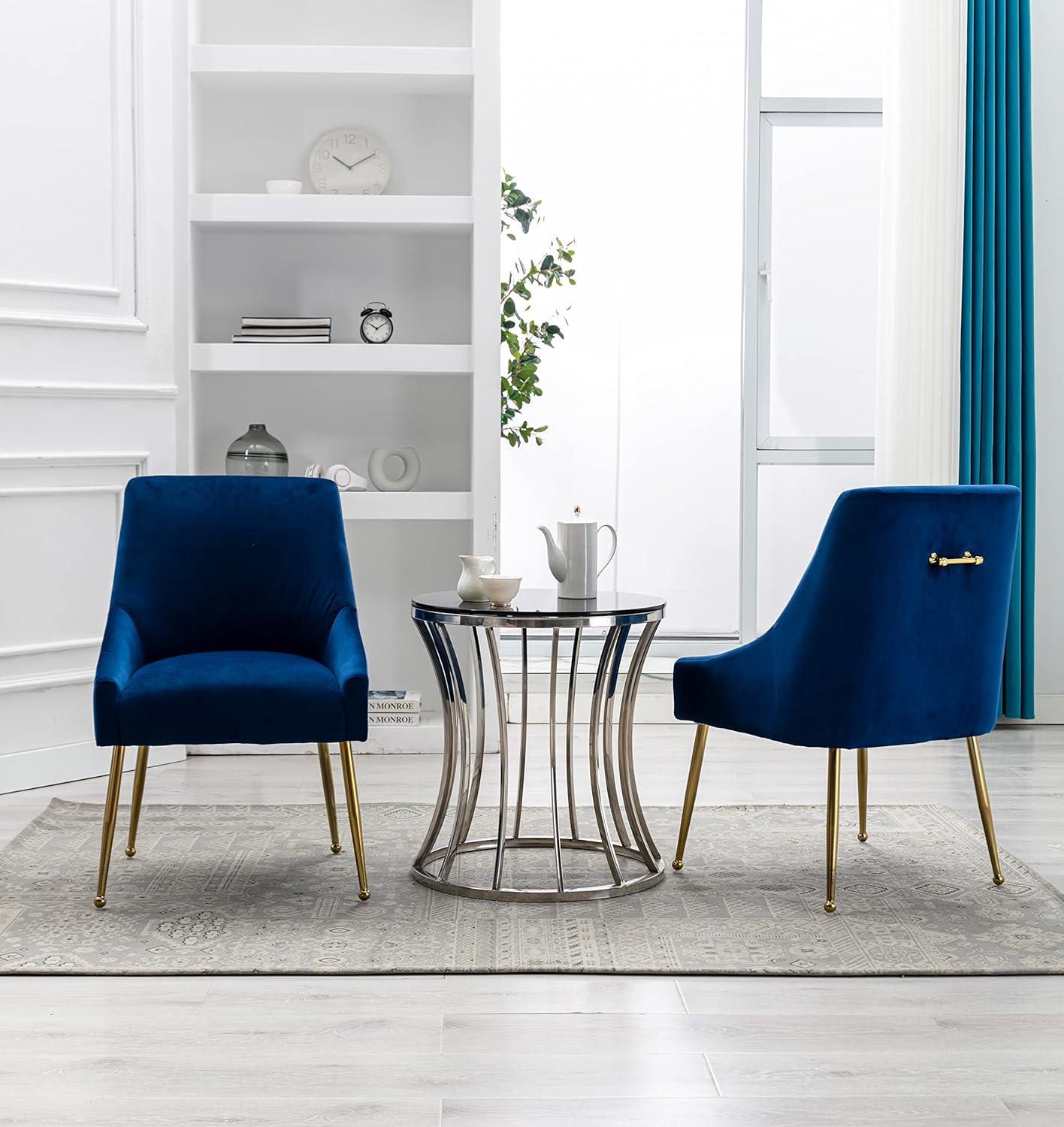 Home Beyond Velvet Upholstered Wing Back Parsons Chair with Golden Plated Legs, Accent Chairs with Contemporary Design for Living Room, Comfortable Armless Padded Chairs, Set of 2, VC-21B, Blue