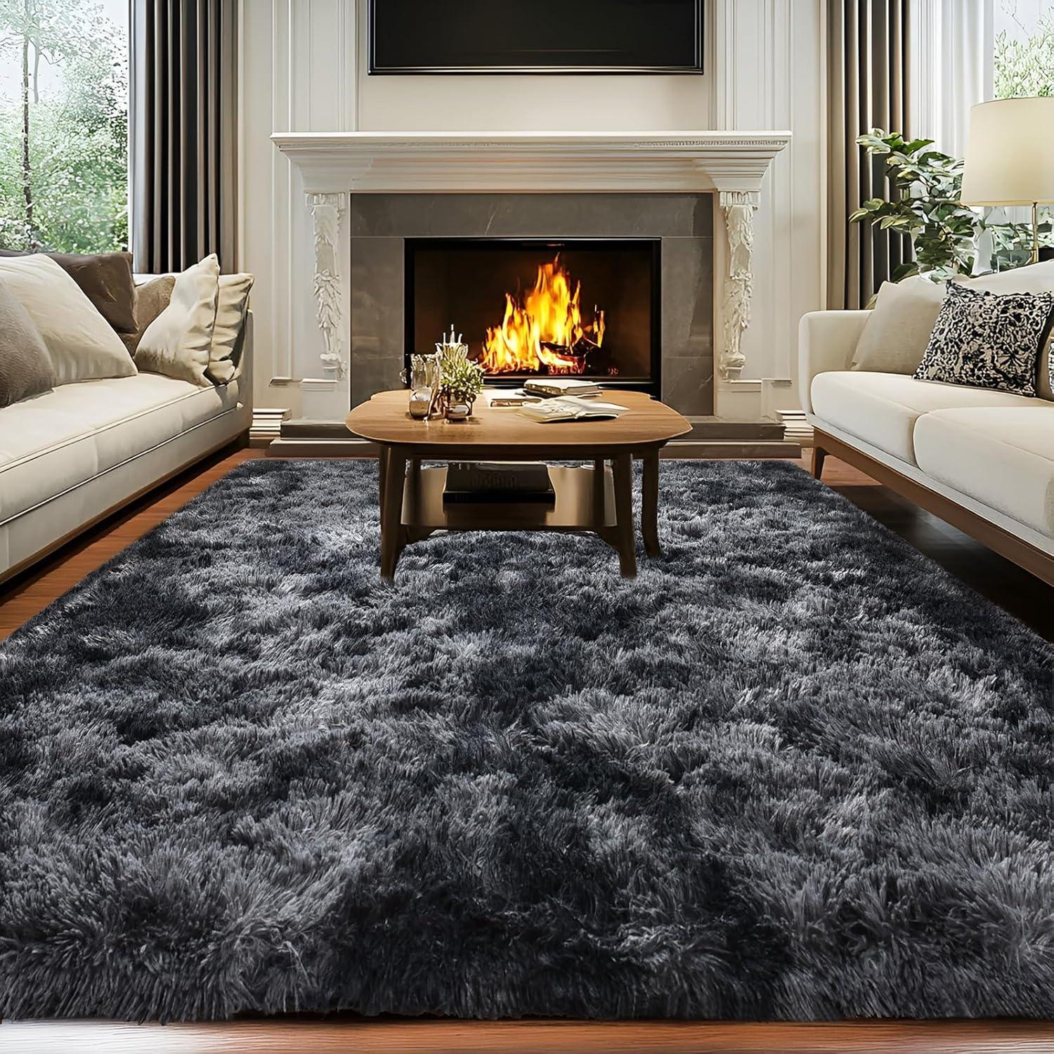 Large Shag Rug 6 x 9 for Living Room, Fluffy Blush Pink Area Rug for Girls Kids Bedroom, Soft Fuzzy Plush Throw Carpet, Non Slip Modern Indoor Shaggy Rug for Home Decor Aesthetic