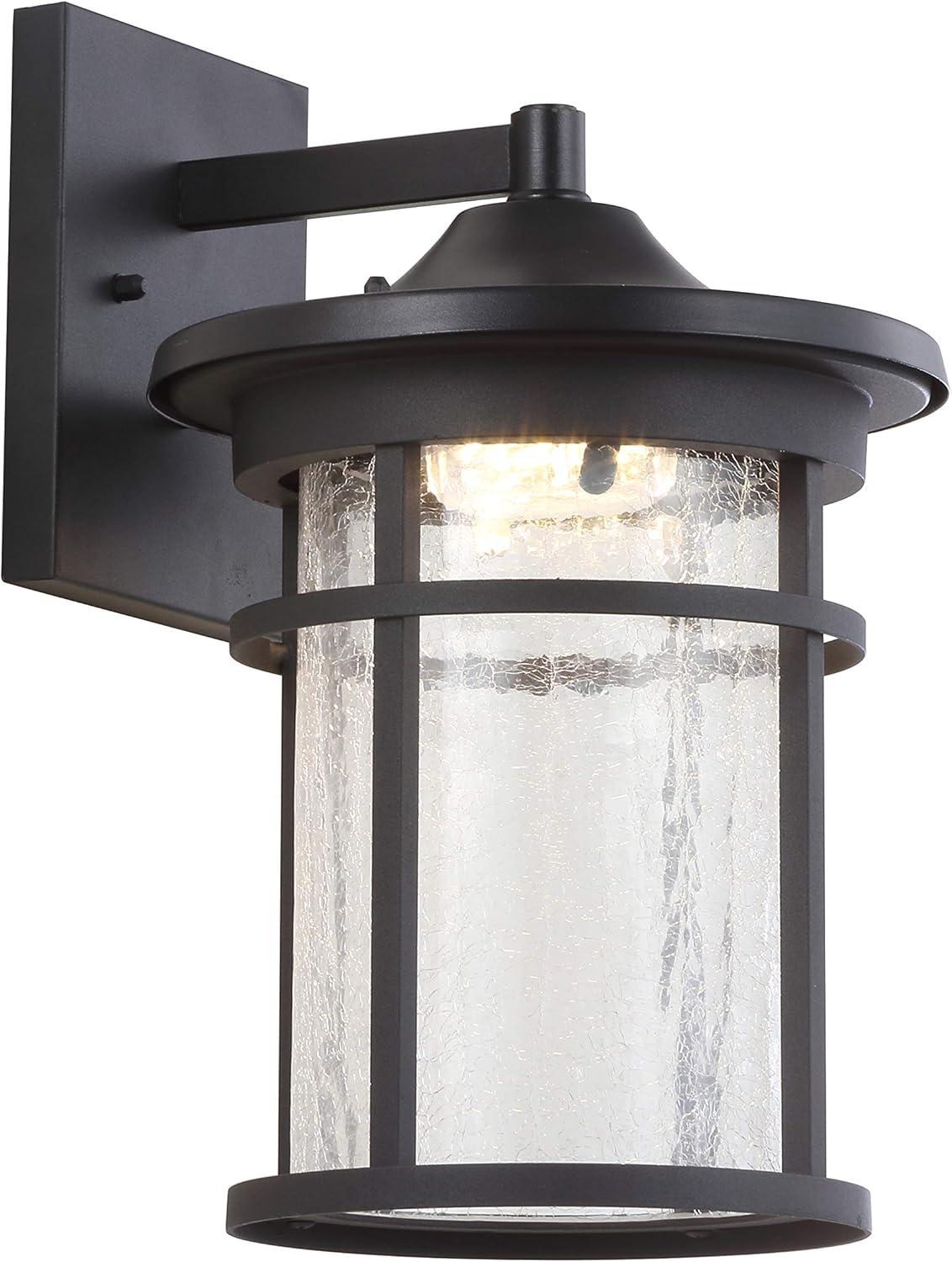 Porto Black Iron 14" Outdoor Lantern Wall Sconce with Crackled Glass