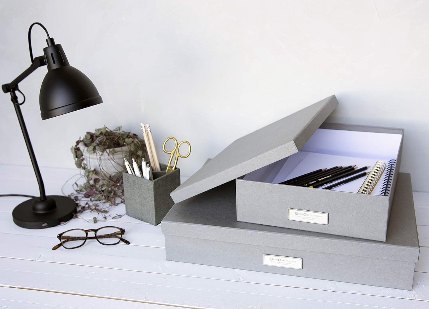 Bigso Box of Sweden Sverker Fiberboard Legal and Art Storage Box | Scrapbook Storage Box| Durable Document Boxes with Lid and Metal Label Holder | 17.1’’ x 12.2’’ x 3.3’’ | Grey