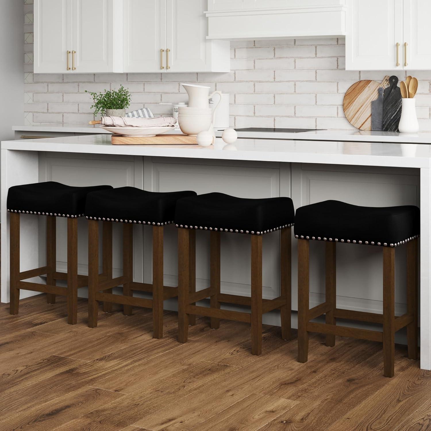 24" Wood Upholstered Saddle Seat Barstool - Nathan James