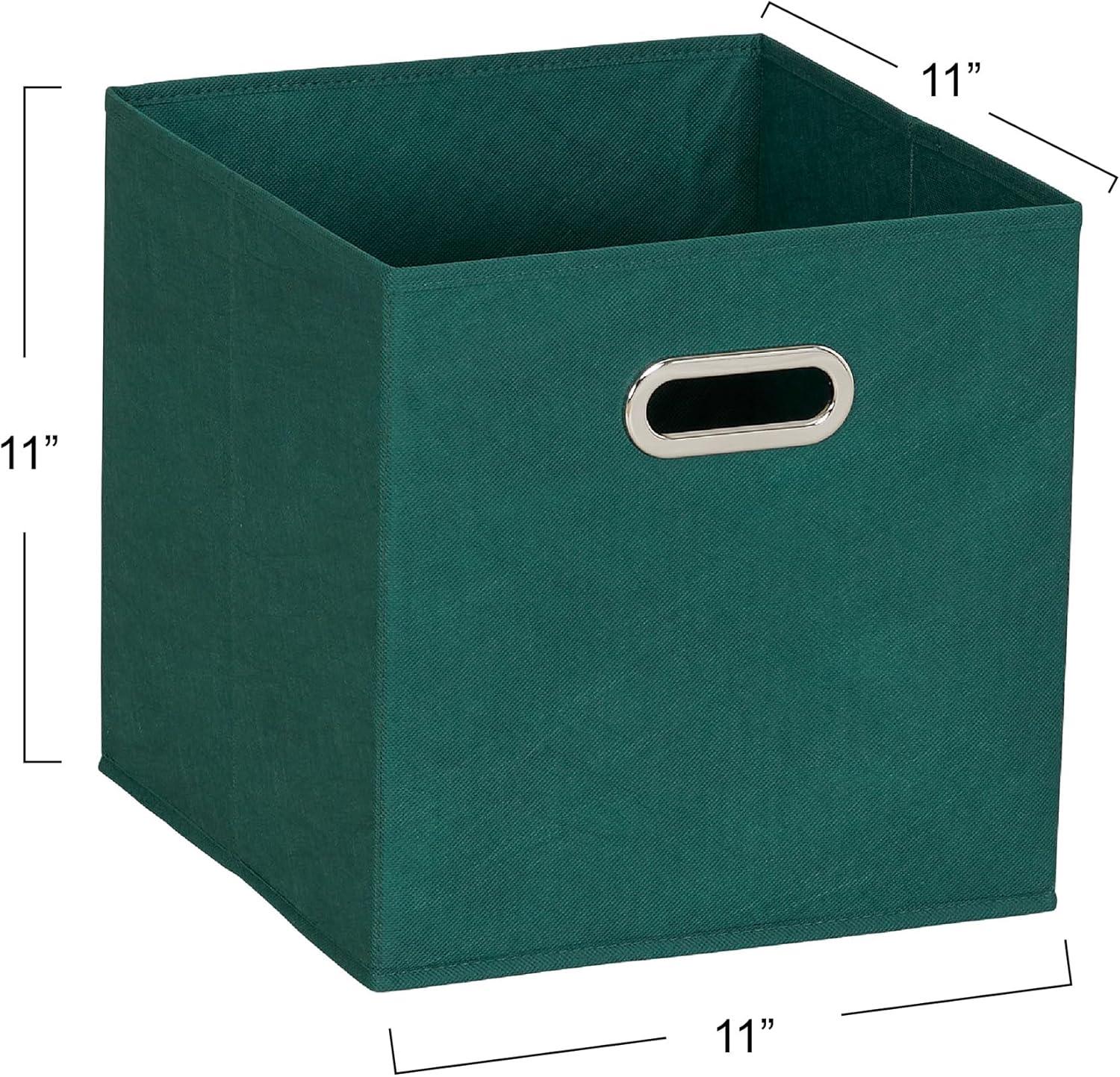 Household Essentials 11" Set of 6 Storage Bins Forest Green: 11 Inch Cube Storage, Polypropylene, Handles, Folds Flat