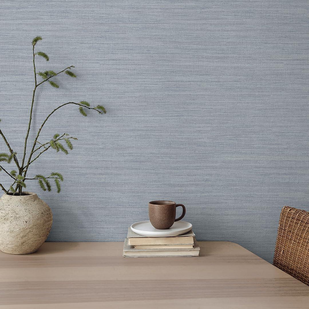 Tempaper & Co.® Faux Horizontal Grasscloth Removable Peel and Stick Wallpaper, Textured Blue, 28 sq. ft.: Vinyl, Prepasted, Abstract Pattern