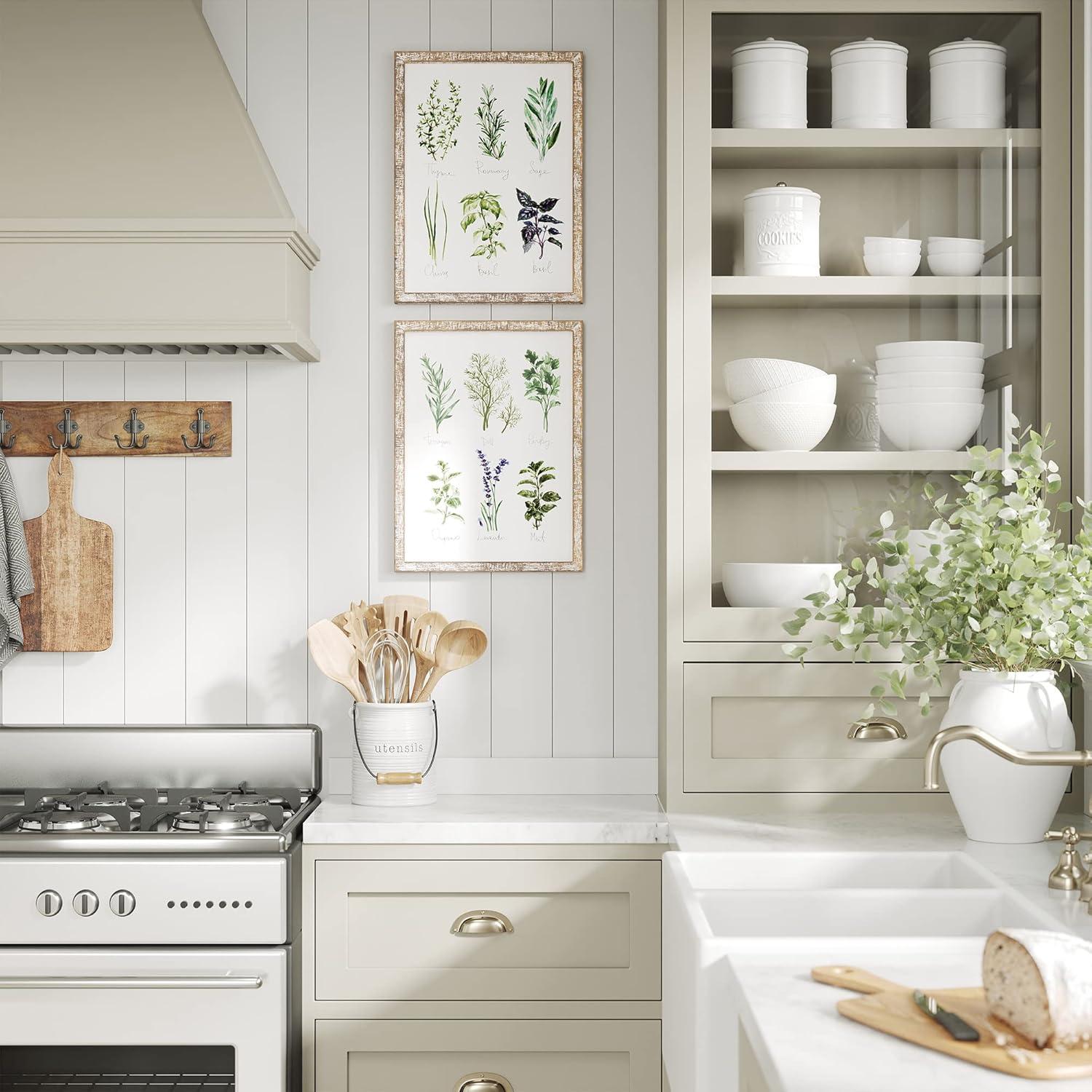 Barnyard Designs Kitchen Herbs and Spices Wall Art Decor Botanical Print Sign Rustic Country Farmhouse Wood Plaque Framed Home Wall Decor 12" x 16" (Herbs B / 1 Sign)