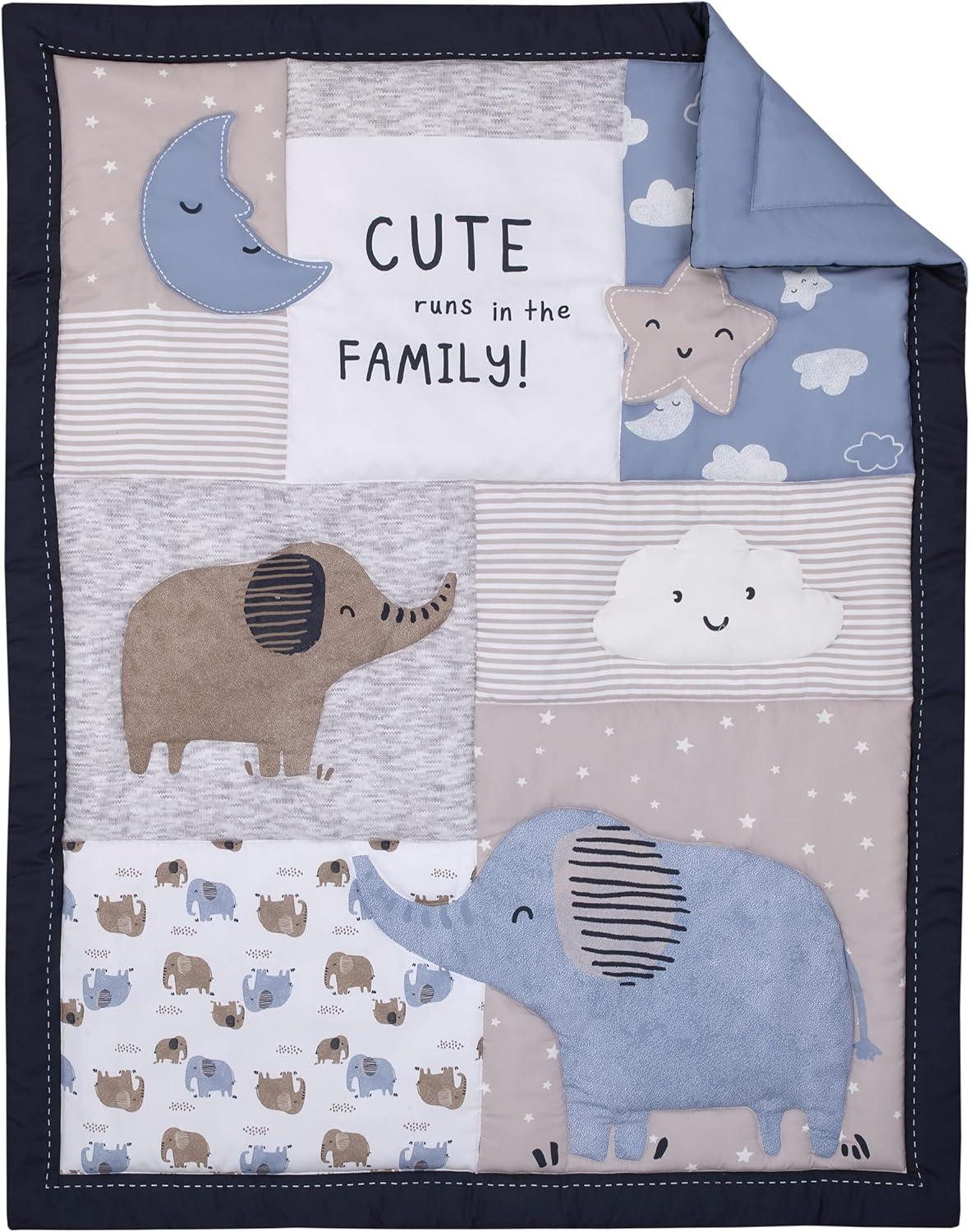 Carter's Blue Elephant 3 Piece Nursery Crib Bedding Set