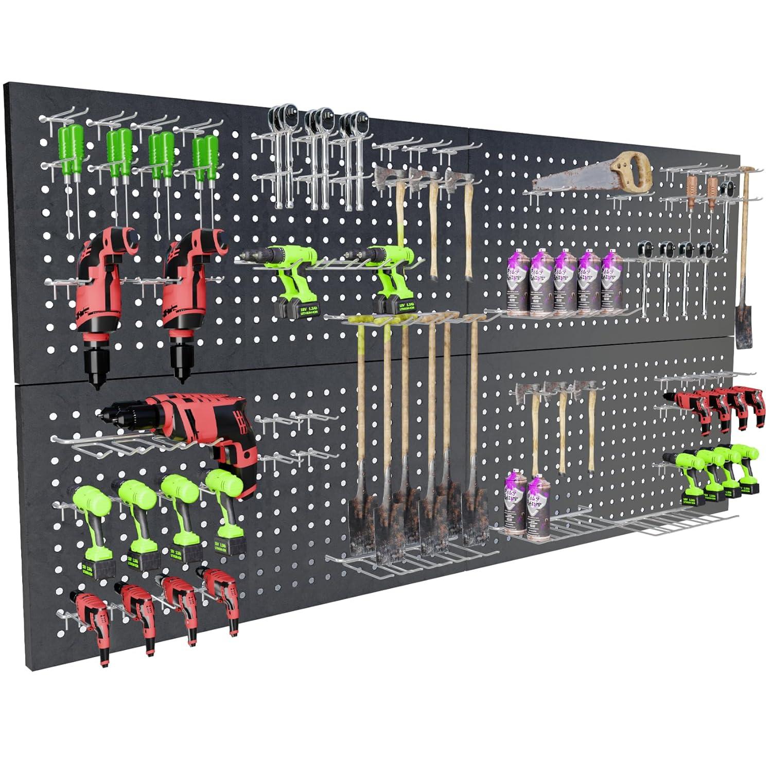 4 Pack Metal Pegboard Panels 24" x 12" Black Heavy Duty Steel Pegboard Wall Organizer, Garage Utility Tools Pegboard Storage System for Workbench, Shop, Shed Modular Peg Board Organizer Board Kit