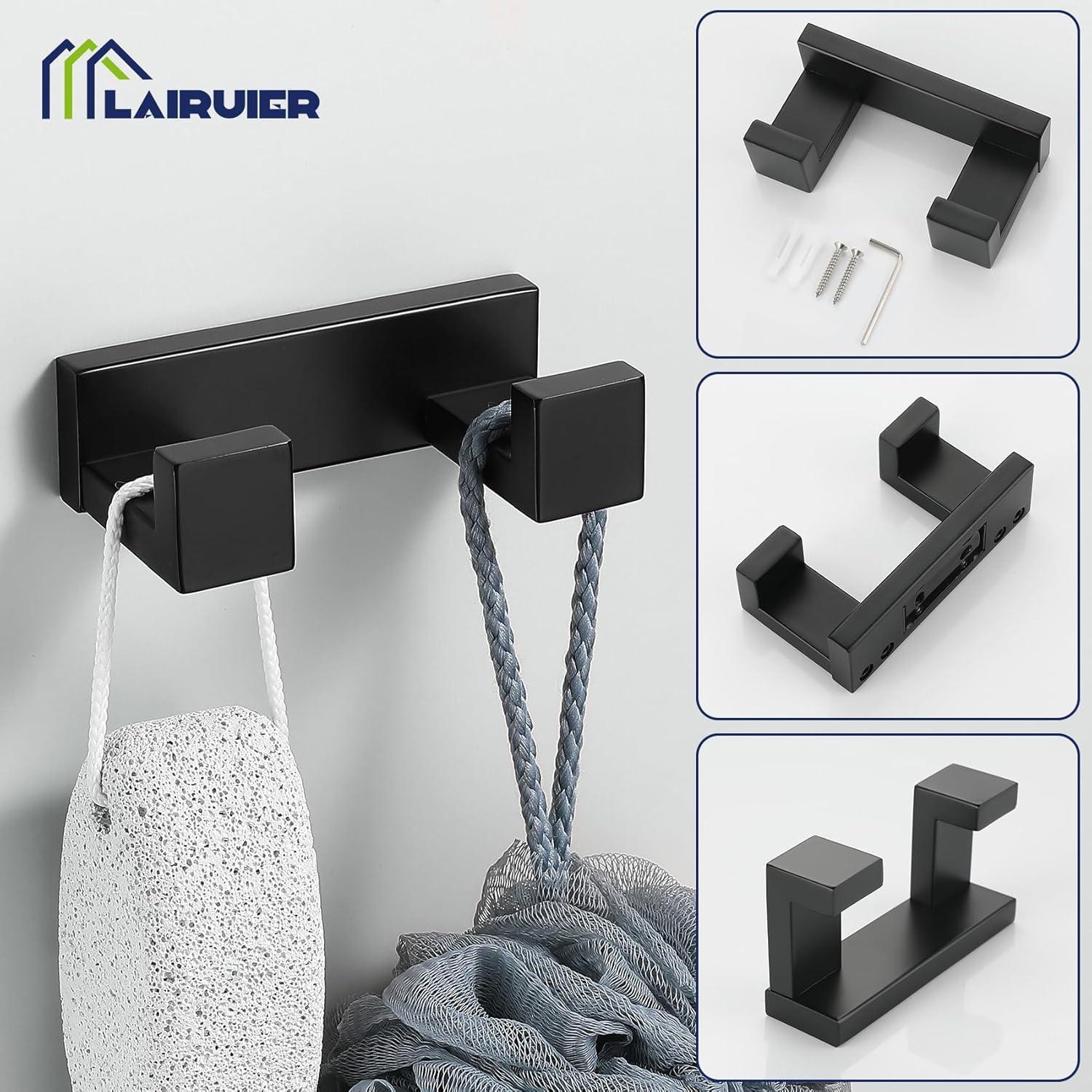 3 Pieces Matte Black Bathroom Hardware Accessories Set,SUS304 Stainless Steel Towel Holder Set Towel Holder Robe Hook Toilet Paper Holder Wall Mounted