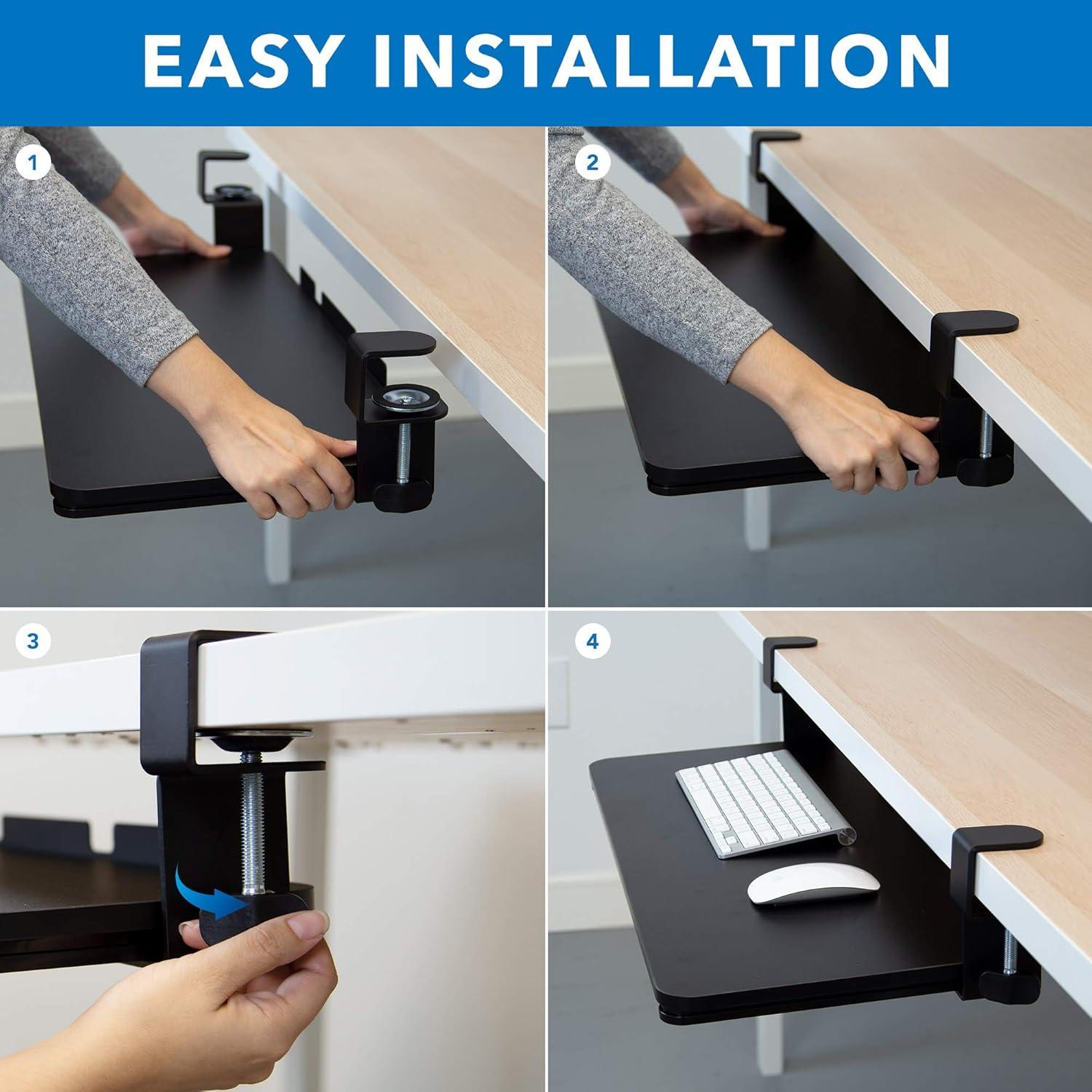 Mount-It! Clamp Keyboard Tray | Sliding Under Desk Keyboard &  Mouse Platform | Retractable Undermount Drawer | No Screws or Scratches to Assemble