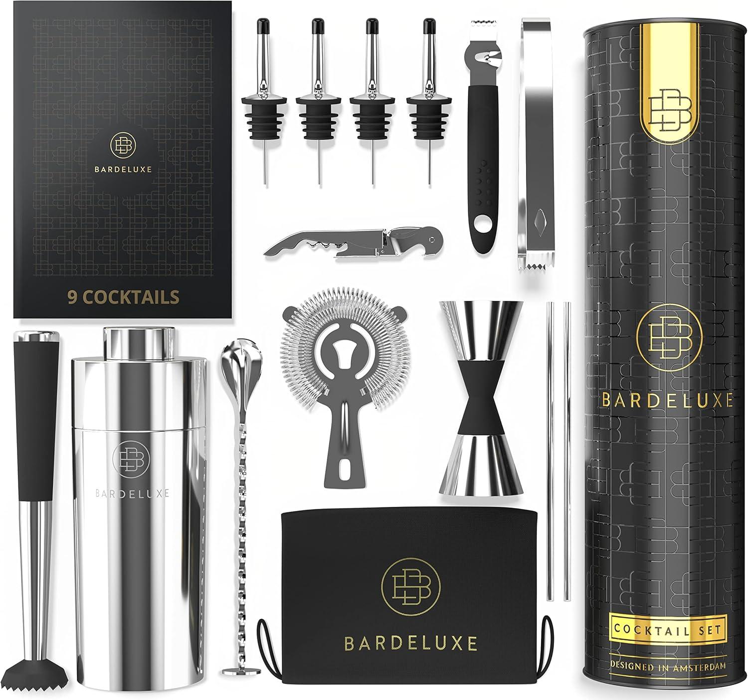 BarDeluxe® Pro Mixology Bartender Kit, 12-Piece Cocktail Shaker Set | Drink Shakers Cocktail Set, Bartending Kit, Bar Kit | Bar Kits for Bartender Home, Cocktail Kit, Bar Mixing Set, Bar Set (Silver)