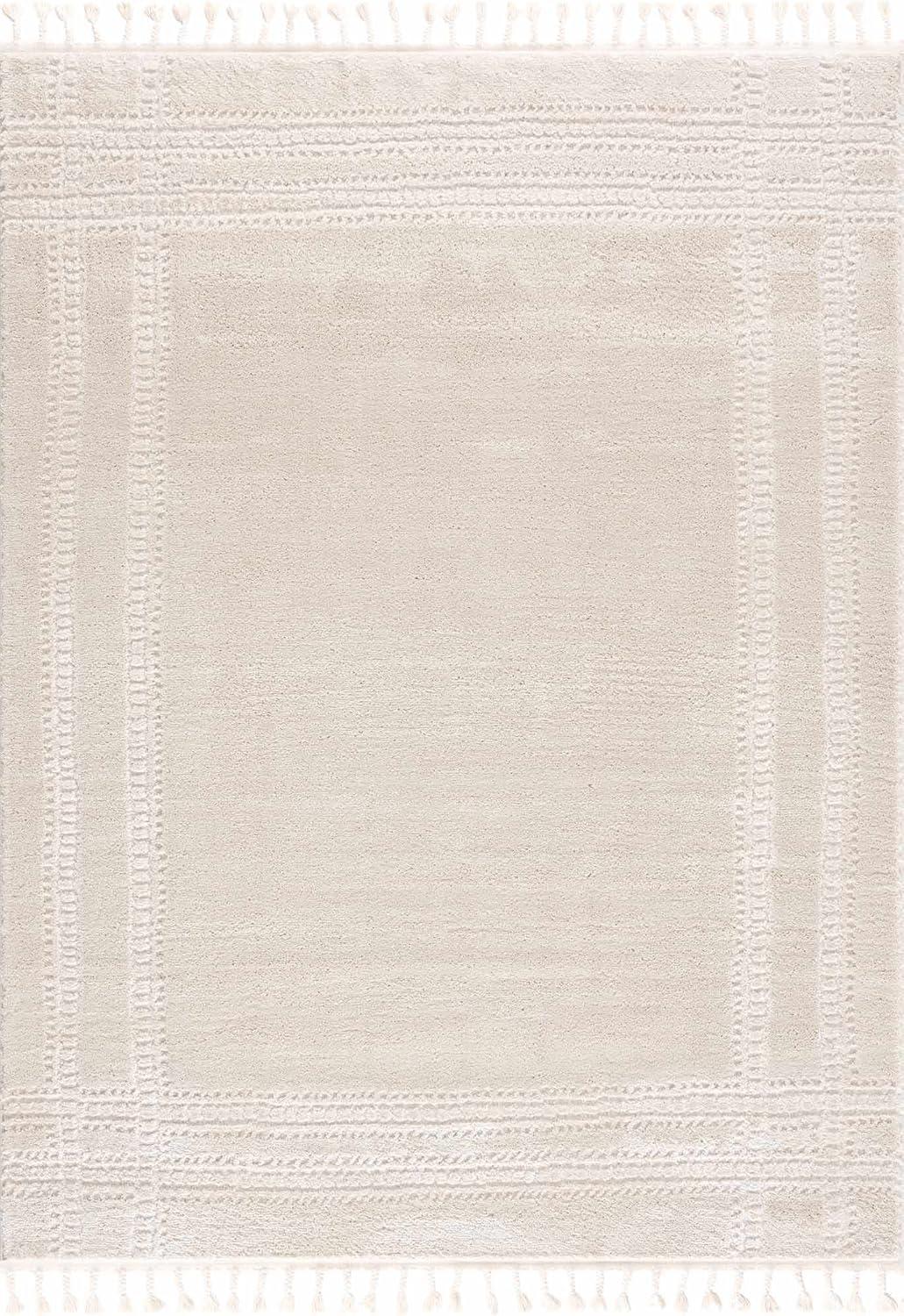 Hauteloom Deren Living Room, Bedroom Bohemian Shag Area Rug - Soft Shaggy Farmhouse - High Plush Pile - White, Cream, Light Beige, Ivory - 5'3" x 7'