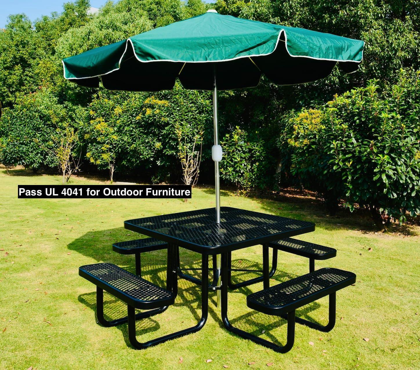 46 in. Square Outdoor Steel & Expanded Metal Picnic Table, Black