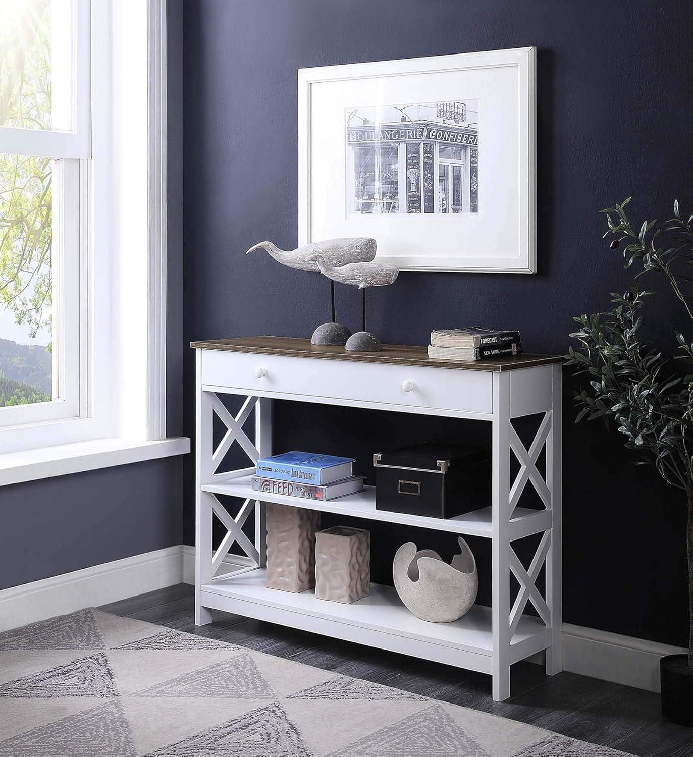 Convenience Concepts Driftwood Oxford One-Drawer Console Table in White Wood