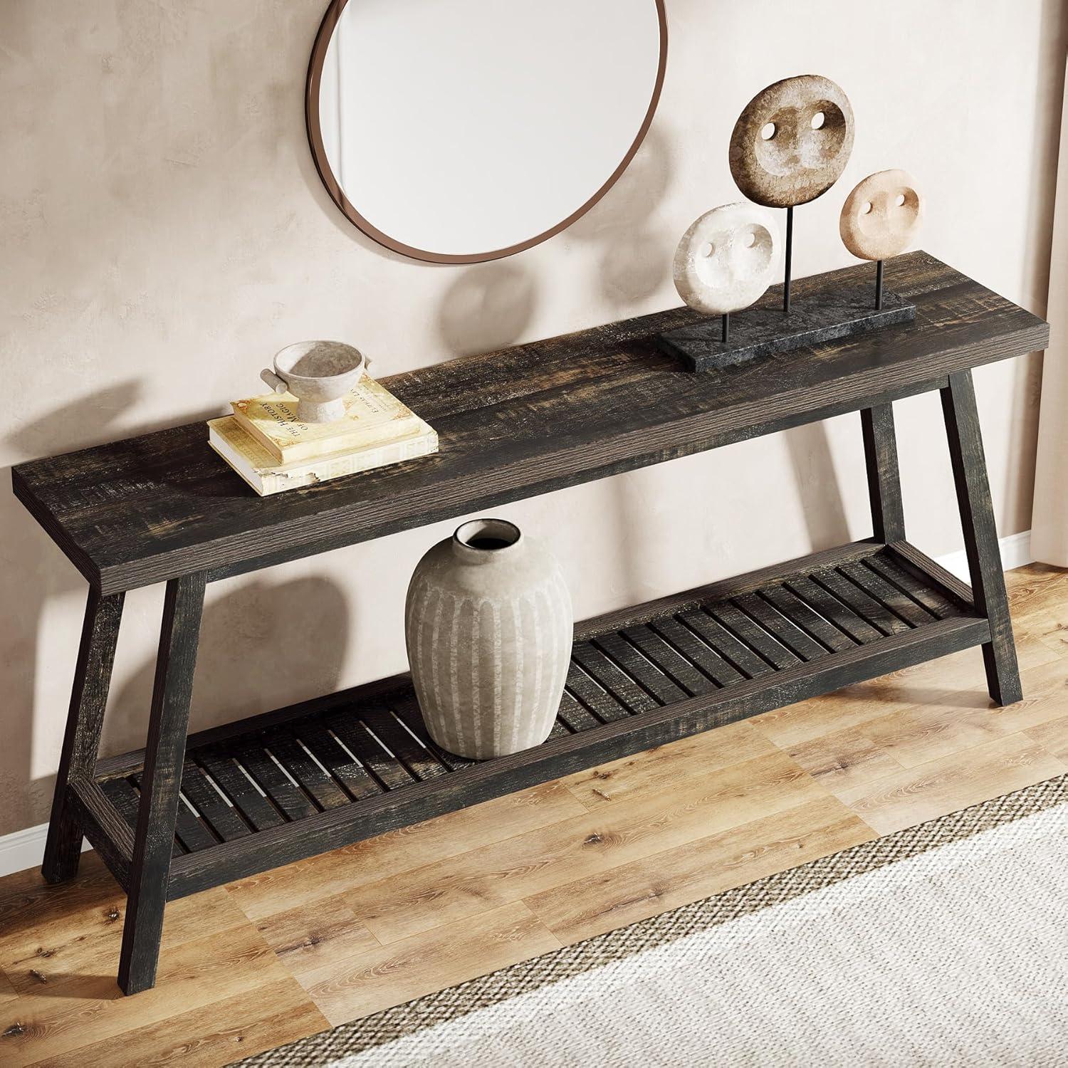 Tribesigns Farmhouse Console Entryway Table: 70.9 Inches Extra Long Console Table for Entryway, 2-Tier Narrow Wood Foyer Sofa Couch Table for Hallway, Entrance, Living Room, Dark Brown