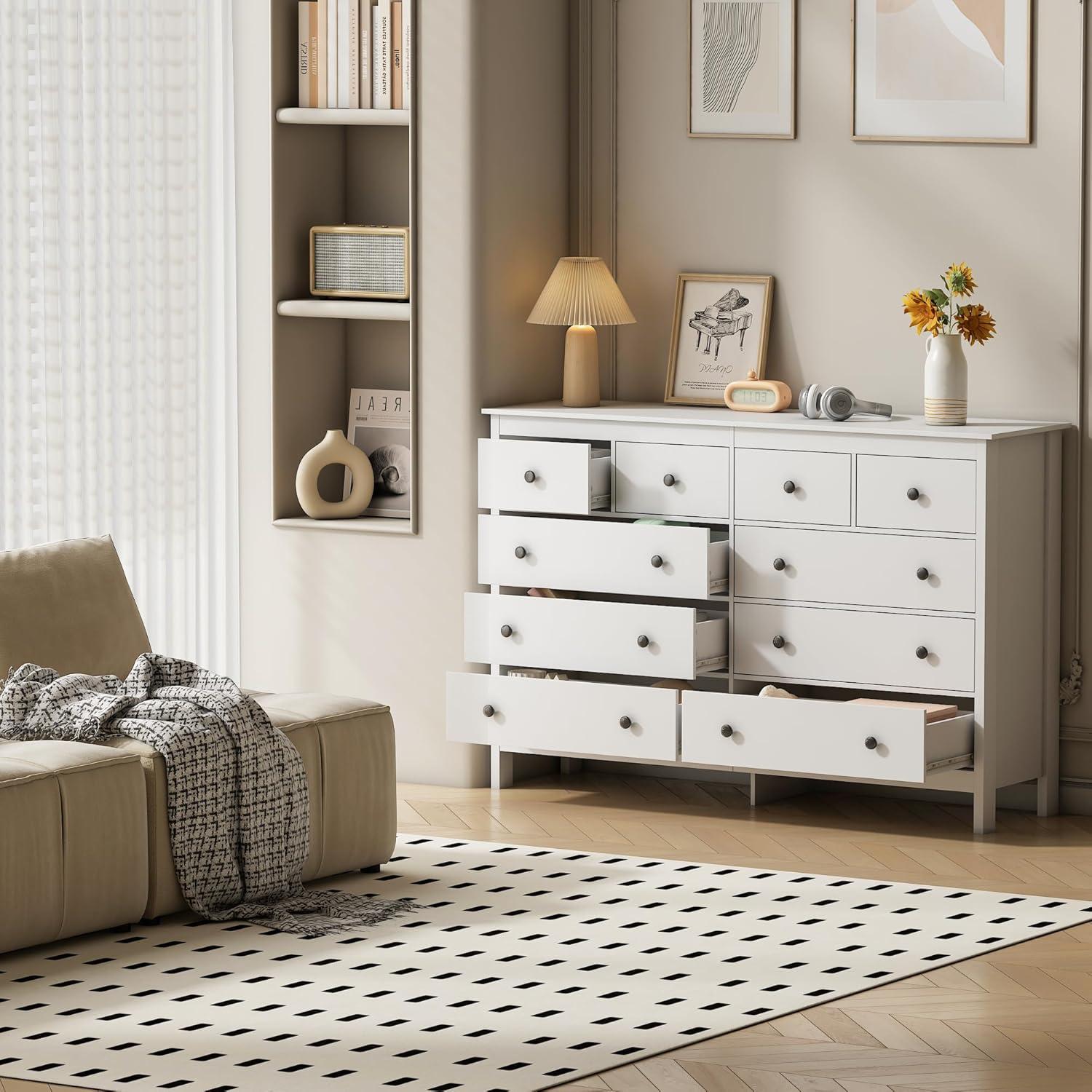 50" Modern White Dressers& Chests of Drawers, 8 Drawer Wide Dresser for Bedroom, Living Room