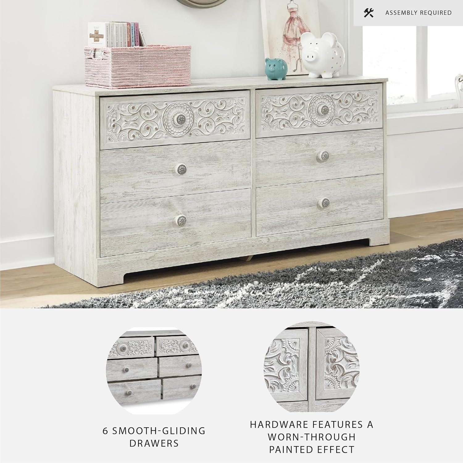 Signature Design by Ashley Casual Paxberry 6 Drawer Dresser, Whitewash