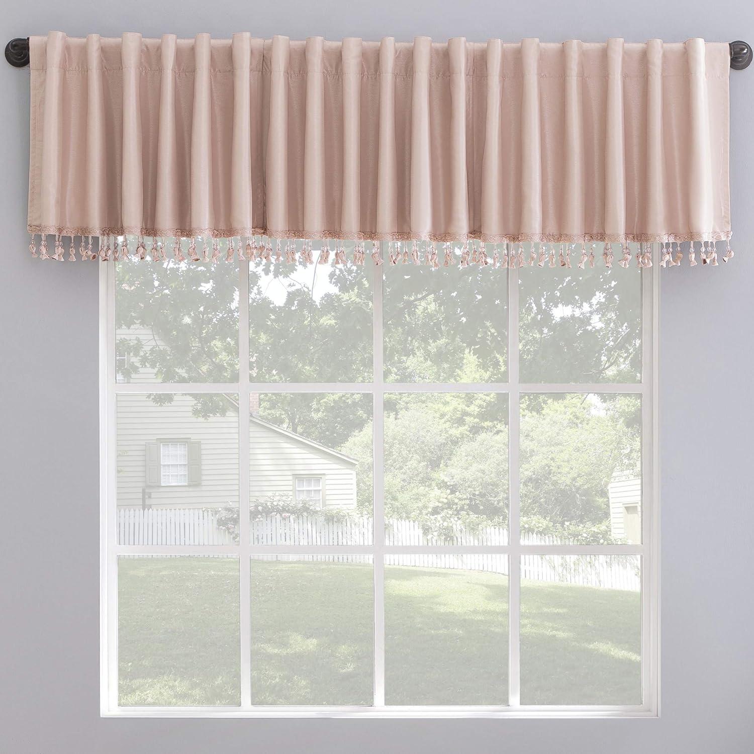 Blush Pink Faux Silk Blackout Beaded Valance