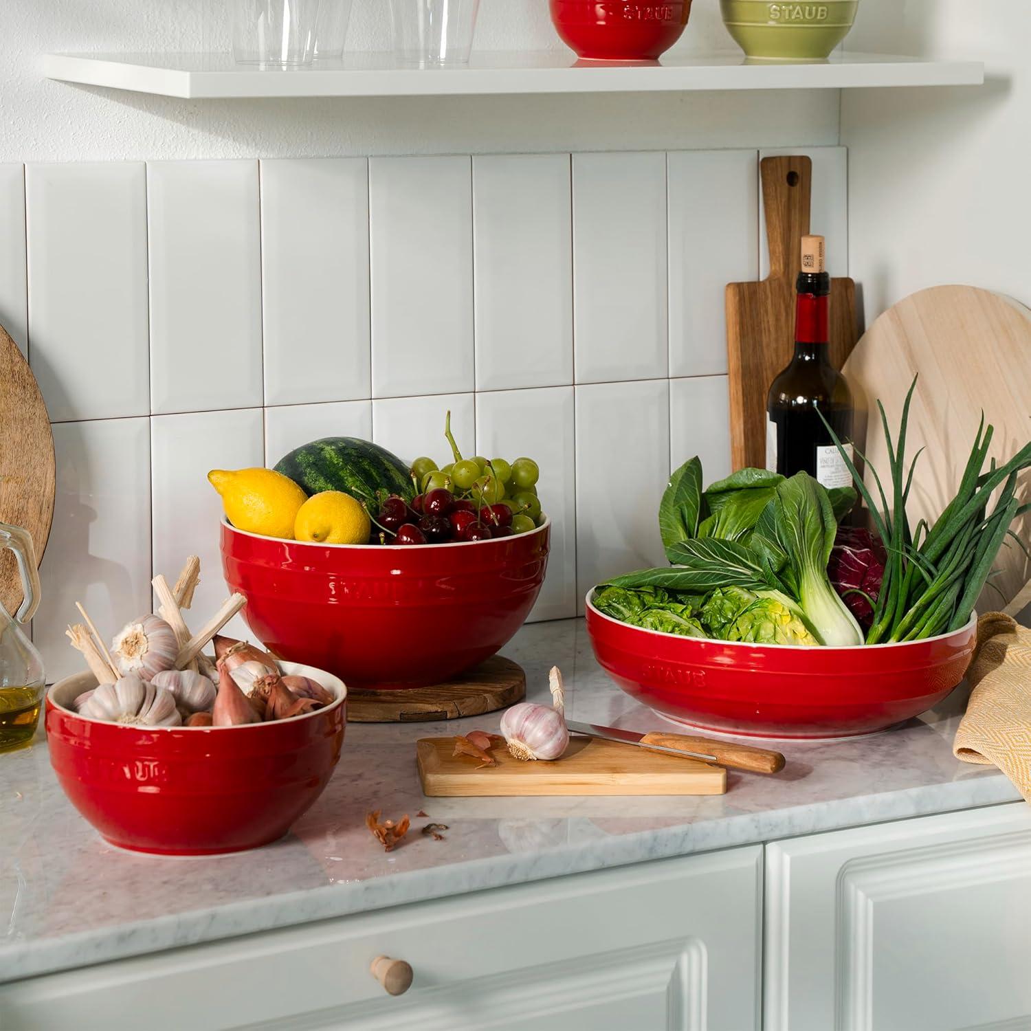 Cherry Red Ceramic 2-Piece Nested Mixing Bowl Set